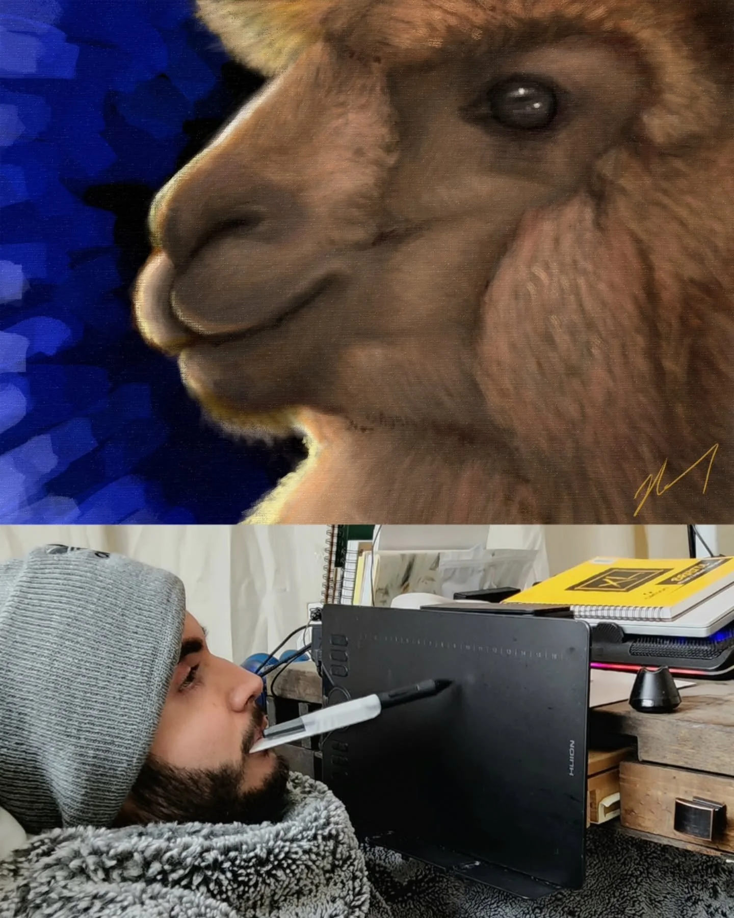A llama 🦙 Digital Painting portrait using my drawing tablet with @photoshop Besides getting a LIKENESS of your subject, it is very important that your VALUES are greater. I usually work with this process to give my paintings a better definition. 

L