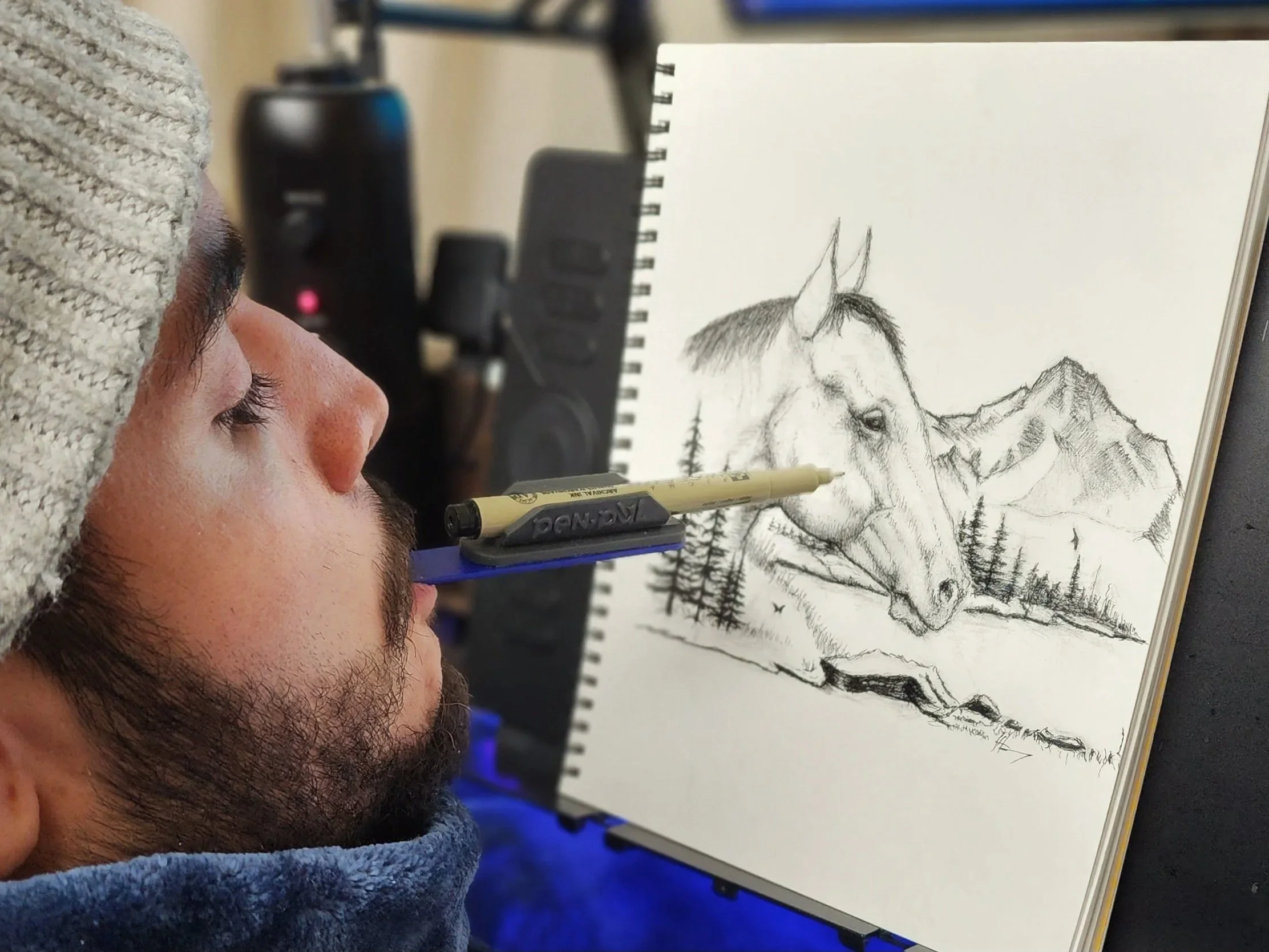 Henry Salas The Mouth Ninja drawing with stylus in mouth