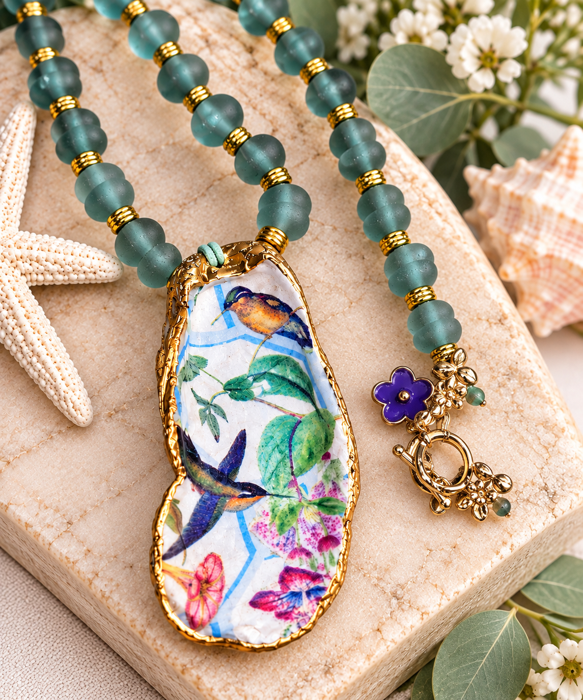 Oyster Hummingbird Necklace