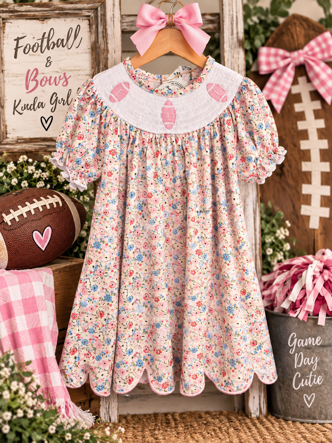 Football Smocked Floral Dress