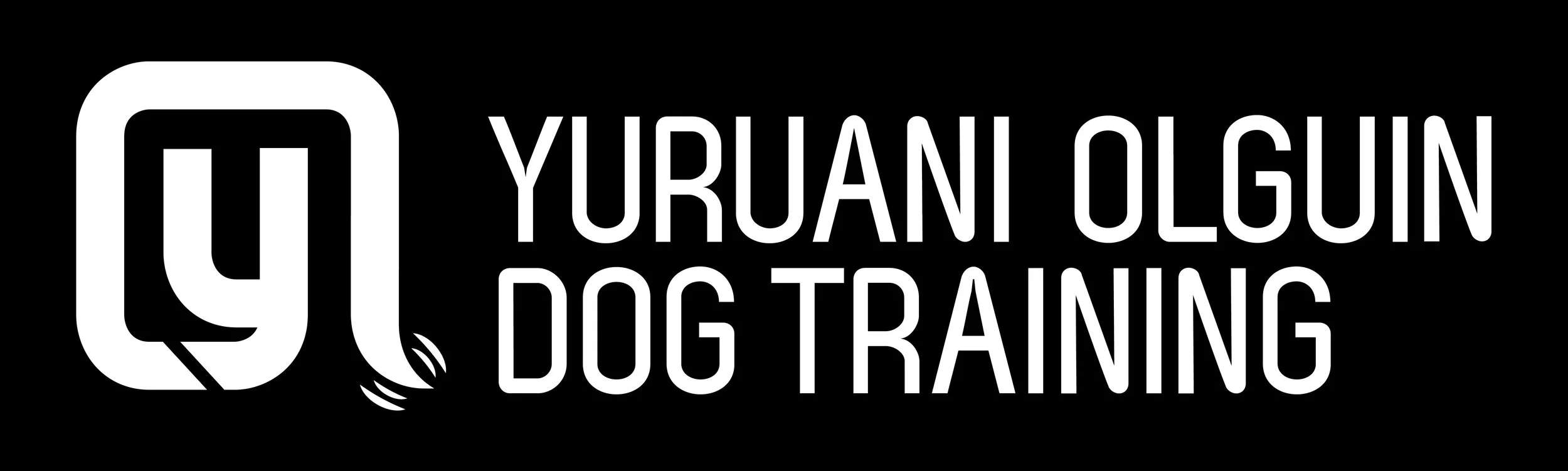 Logo for Yurani Oloun Dog Training with stylized large letter Q and text on a black background.