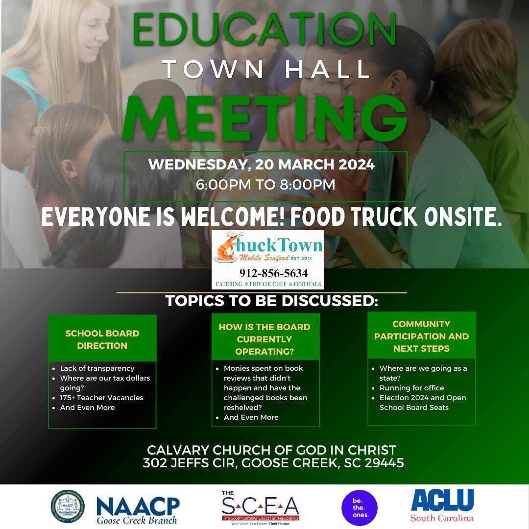 📍TONIGHT! 

Come join us and our friends @goosecreeknaacp @the_scea_ @aclusc for an important and informative conversation on education, school boards, advocacy, local elections, and more. 

You&rsquo;ll have the opportunity to meet local neighbors 