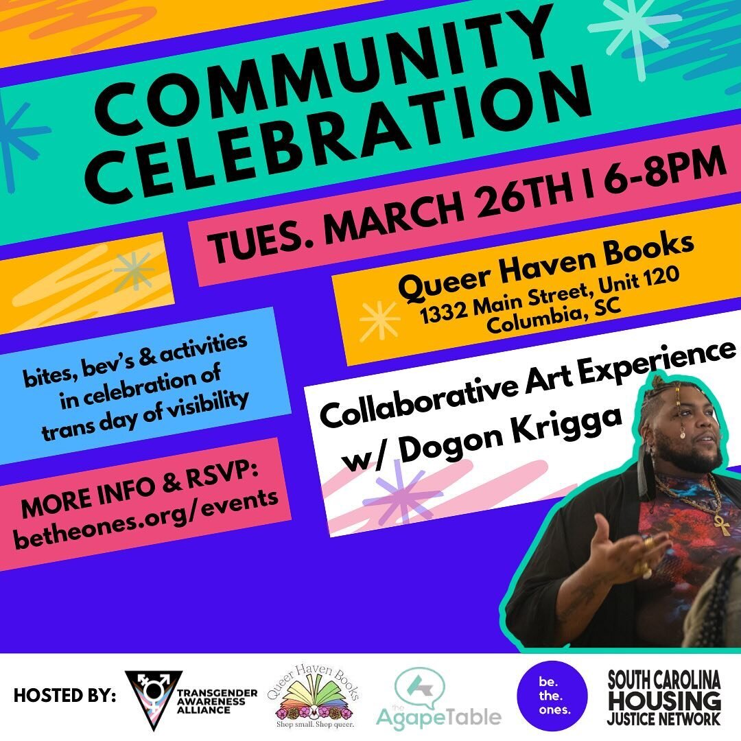 ✨ You will not want to miss this amazing event we&rsquo;re hosting with our friends @transgenderawarenessalliance @agapetableorg @schousingjustice @queerhavenbooks @artbykrigga next TUESDAY, 3/29 in Columbia. ✨

In addition to local bites, bevs &amp;