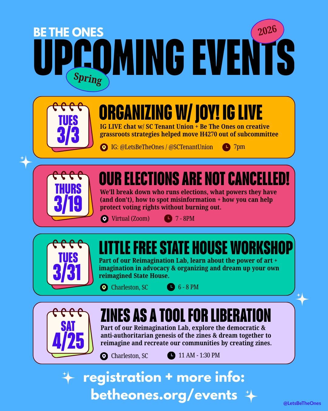 Spring has sprung and we&rsquo;ve got that ✨let&rsquo;s gather✨ in our step!&nbsp;

From joyful conversations to skill-building sessions to spaces where we get real about what&rsquo;s happening in our state - and the state of our quest to reimagine w