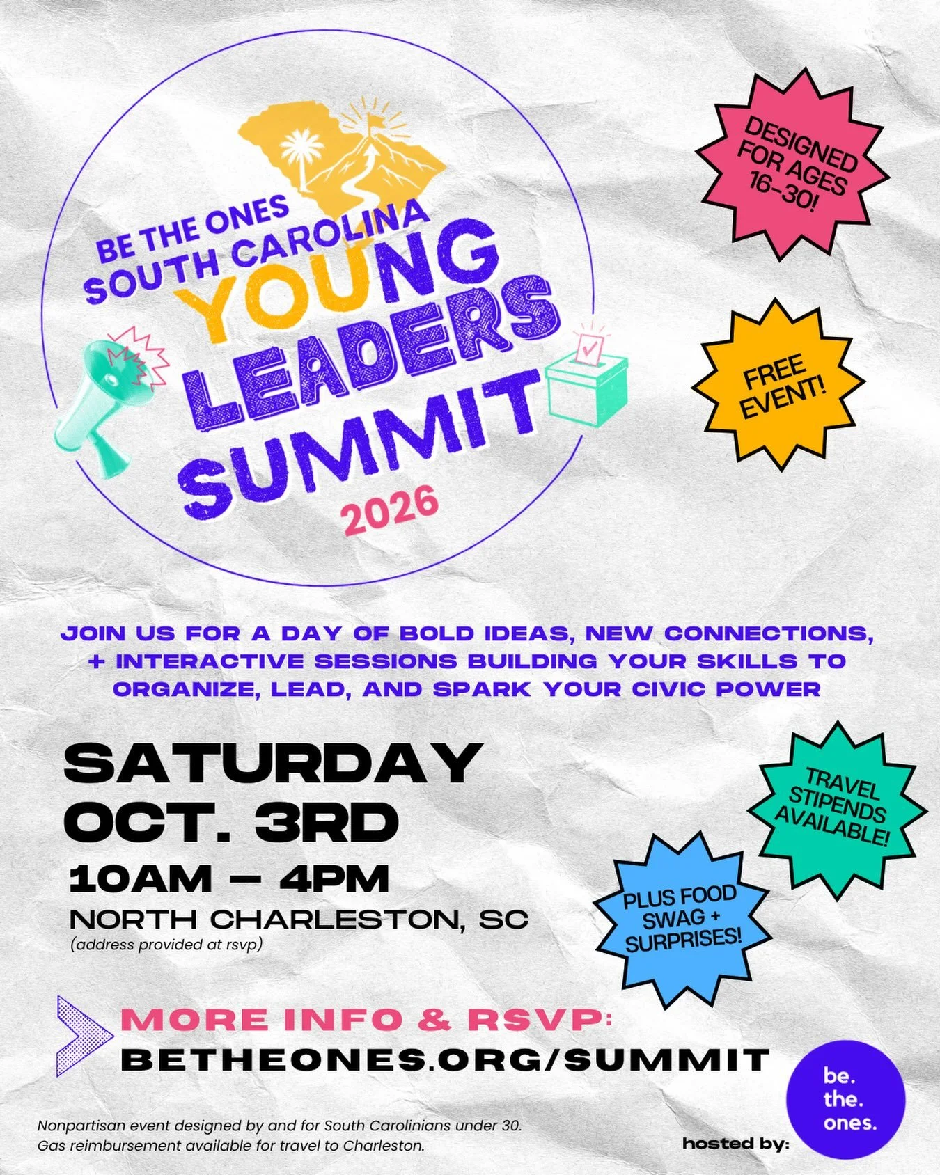 ✨ Our South Carolina Young Leader Summit is back - and we want YOU in the room! ✨

We&rsquo;re bringing together SC&rsquo;s passionate young leaders (ages 16-30) from across the state to learn, lead, and build civic power - right now. And yes, have a