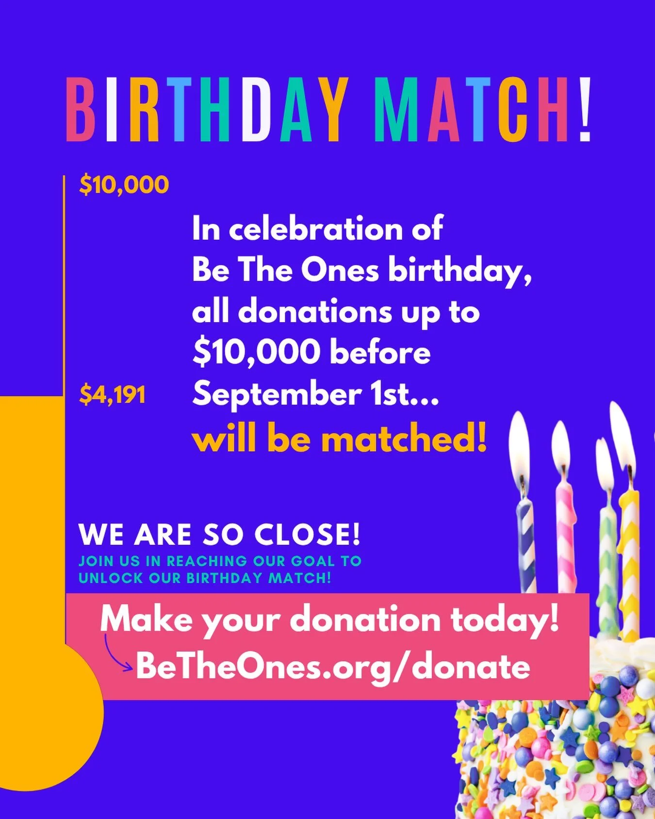Thank you to everyone that has already donated in honor of our birthday. 💙 

Since we announced our match on Tuesday, you&rsquo;ve already helped us raise $4,191. That means we have $5,809 left to raise before September 1 &mdash; and every gift righ