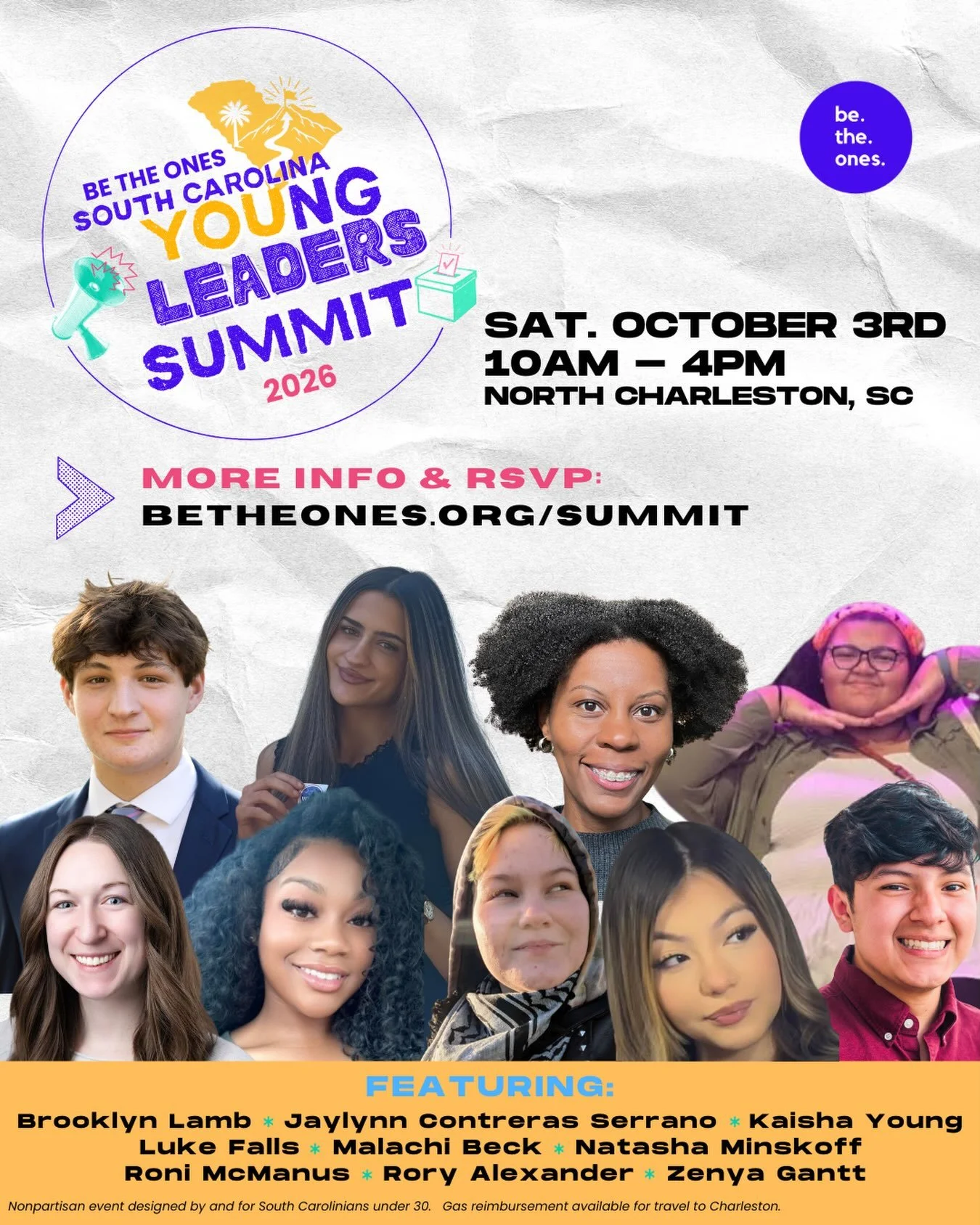 ✨ Meet your leaders, speakers, trainers, fun-makers, and friends for the SC Young Leaders Summit on Saturday, October 3rd in North Charleston.

This dynamic (and wildly awesome) crew of young South Carolinians - aka your peers - have an action-packed