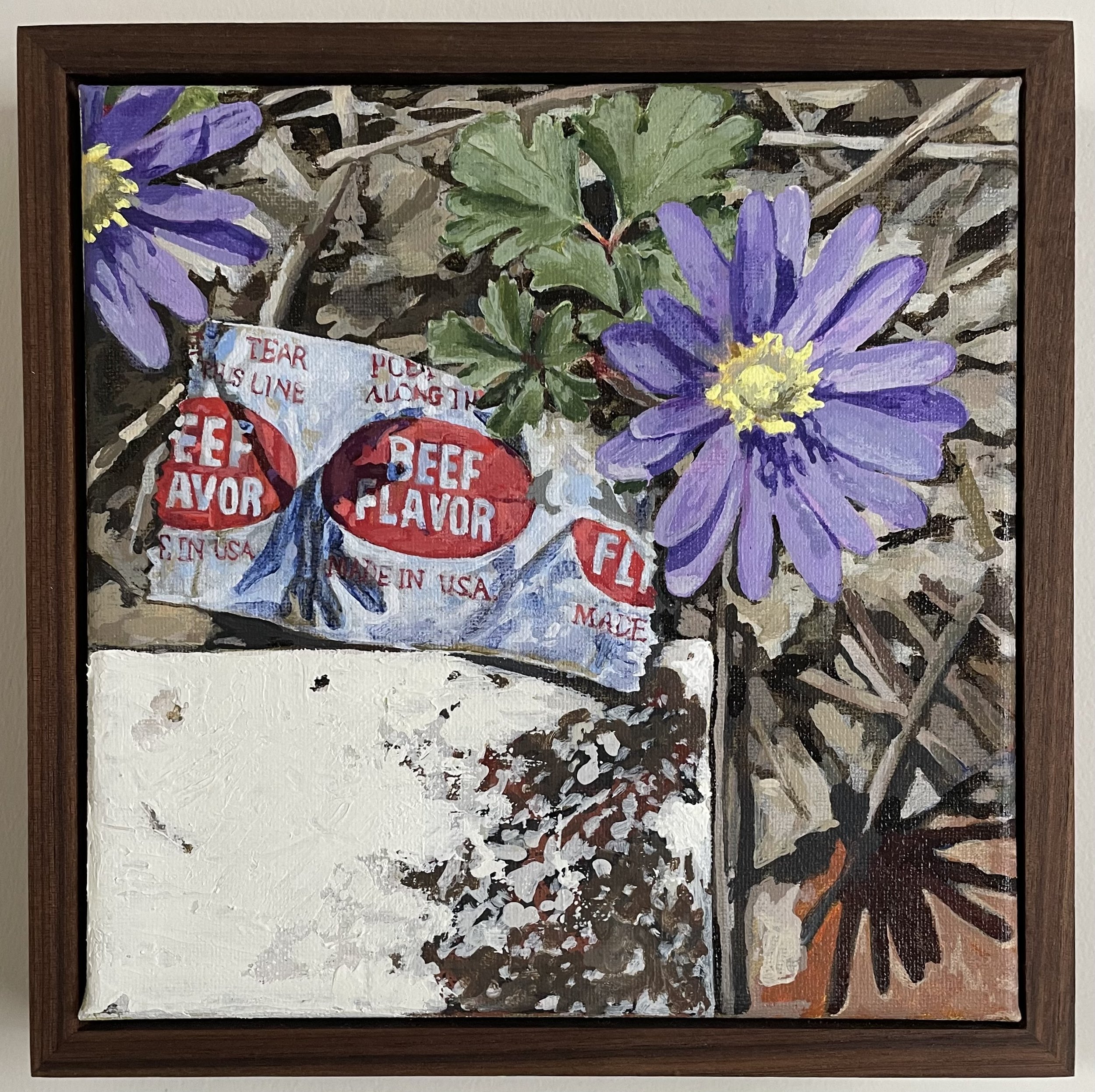 "Beef Flavor", Acrylic on Canvas with Maple Frame, 9" x 9", 2023