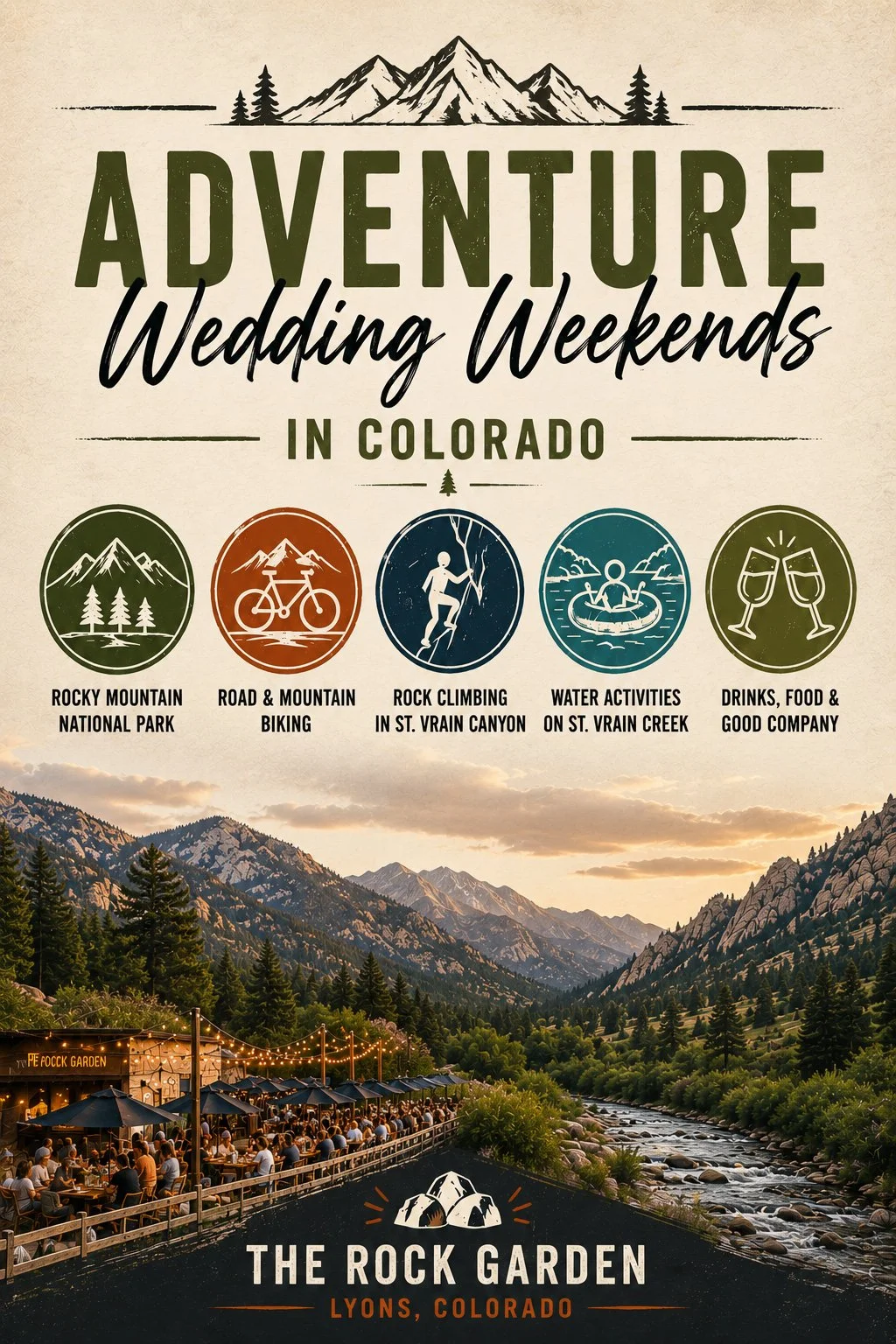 Adventure wedding in Lyons Colorado info graphic