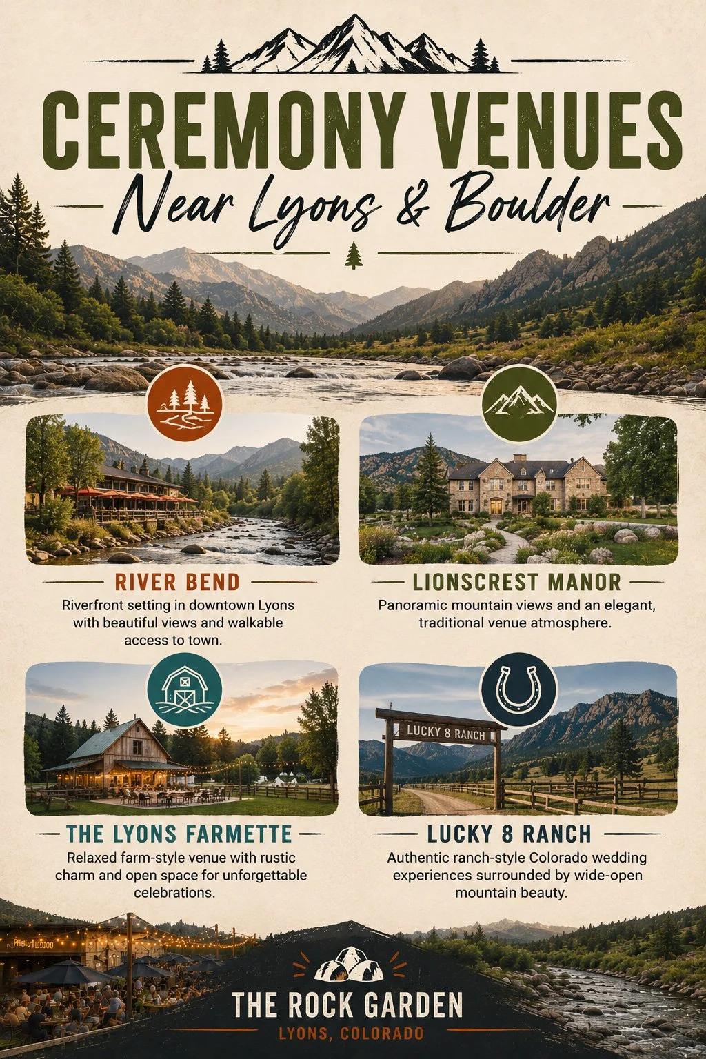 Wedding ceremony venues near The Rock Garden in Lyons Colorado