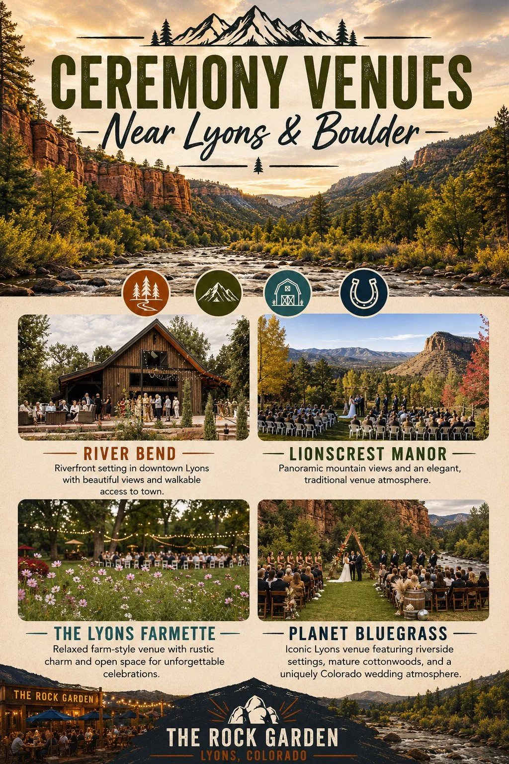 Wedding ceremony venues near The Rock Garden in Lyons Colorado