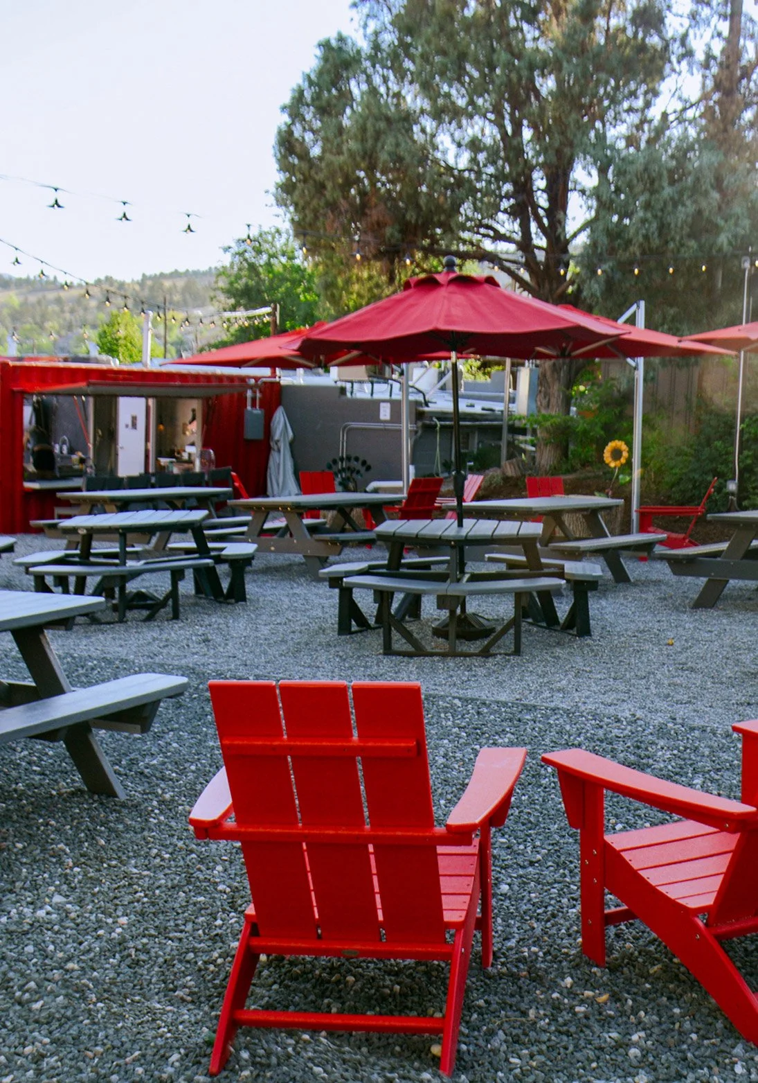 Beer garden event space near Boulder with fire pits and seating