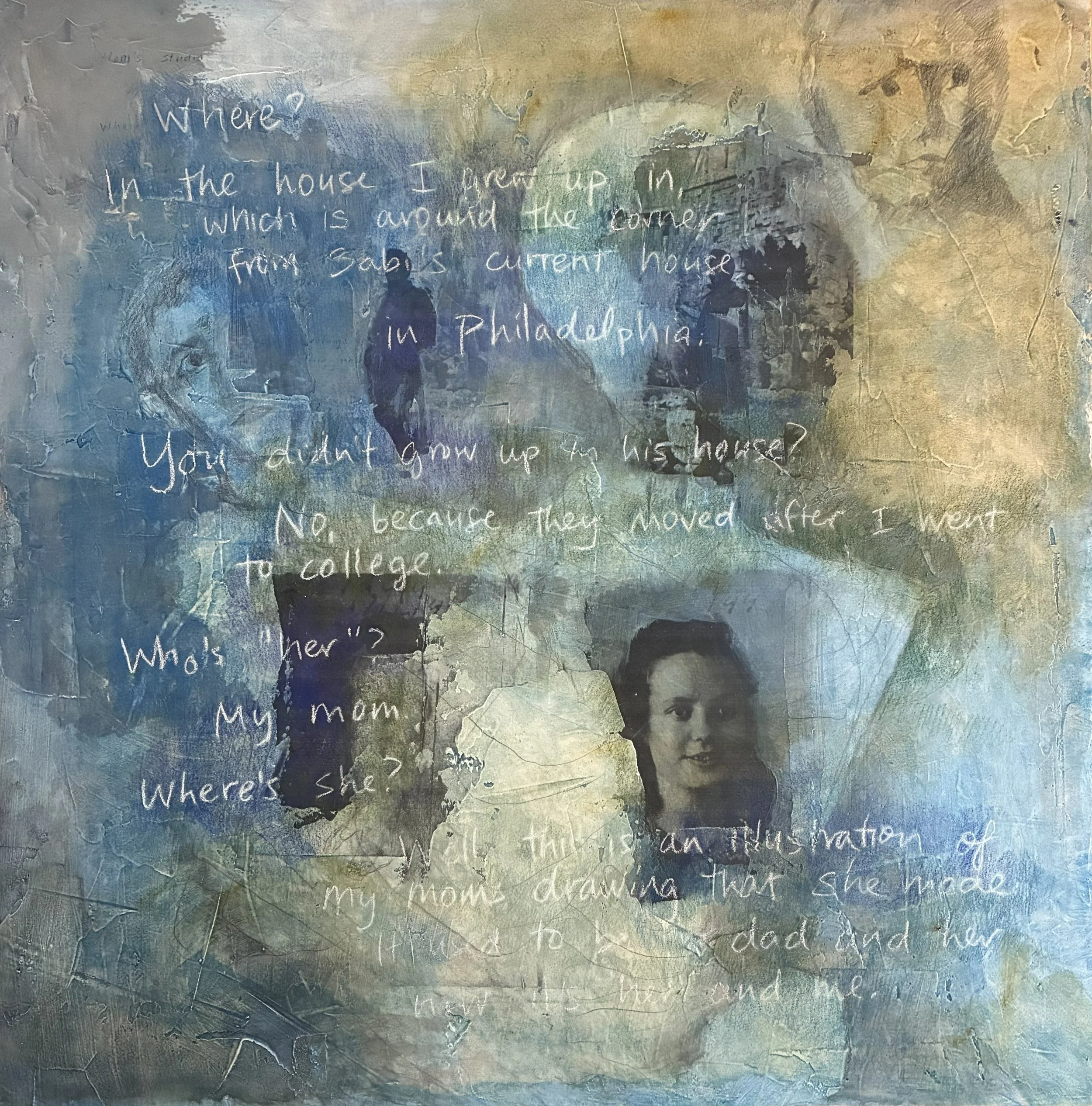  We Repeat and Mutate (Shavuot) , 2026. Plaster, gesso, gouache, acrylic, collage, and pencil crayon on masonite, 24" x 24".