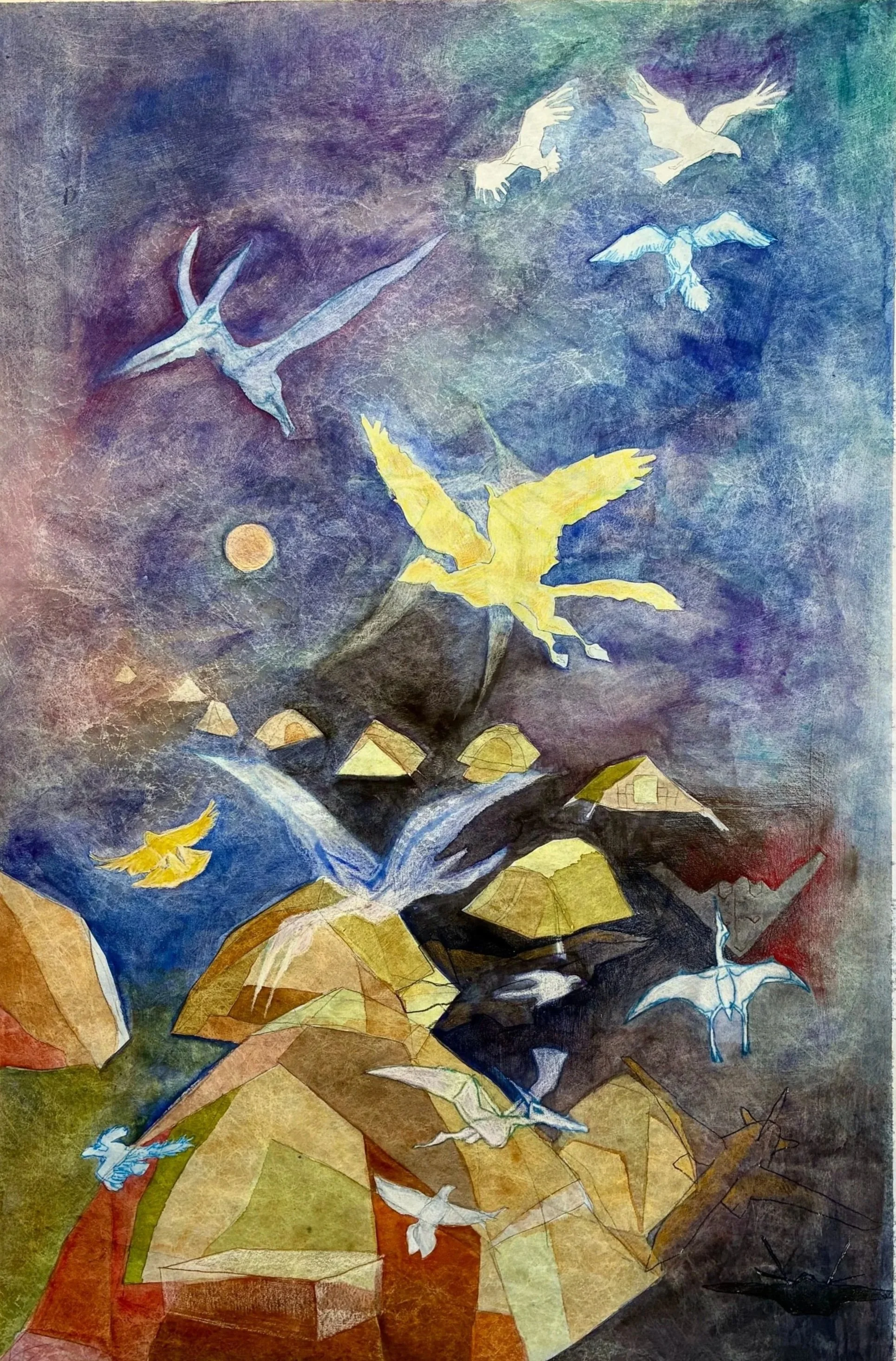  Harvest (Sukkot) , 2025. Gouache and colored pencil on Tyvek, 36" x 24". 