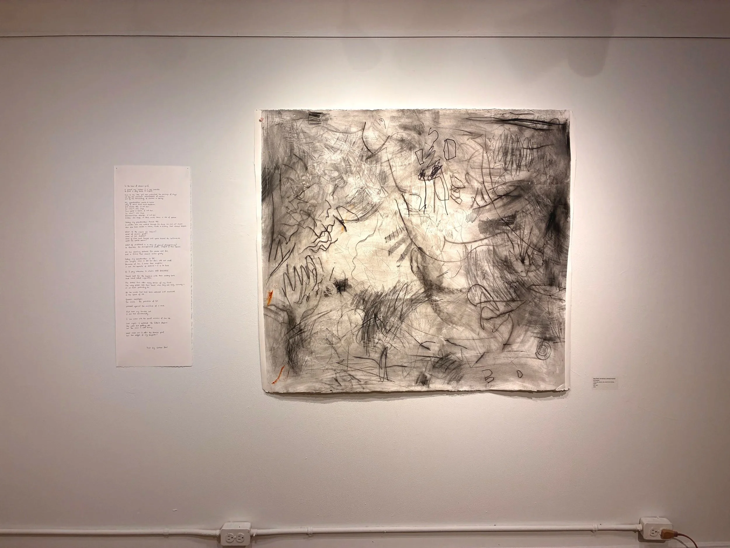  95 Mistakes  (Installation View), 2026. Made in collaboration with AAC and EAC. Charcoal, wax, ink, and graphite on Arches paper, approx. 42" x 46".