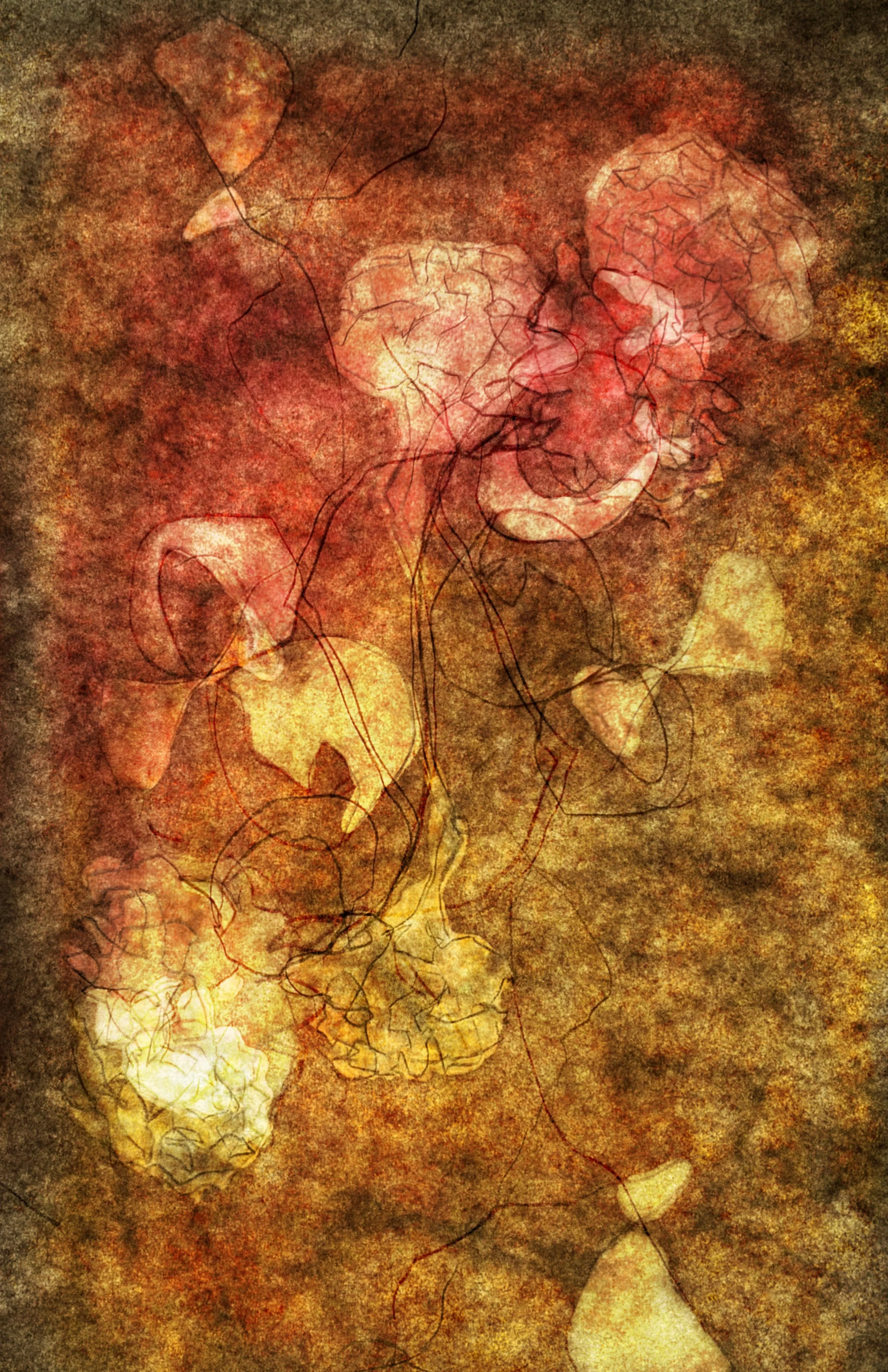  Respiration , 2025. Composite photograph of paintings made using Tyvek, newsprint, graphite, olive oil, oil pastel, and window light. 