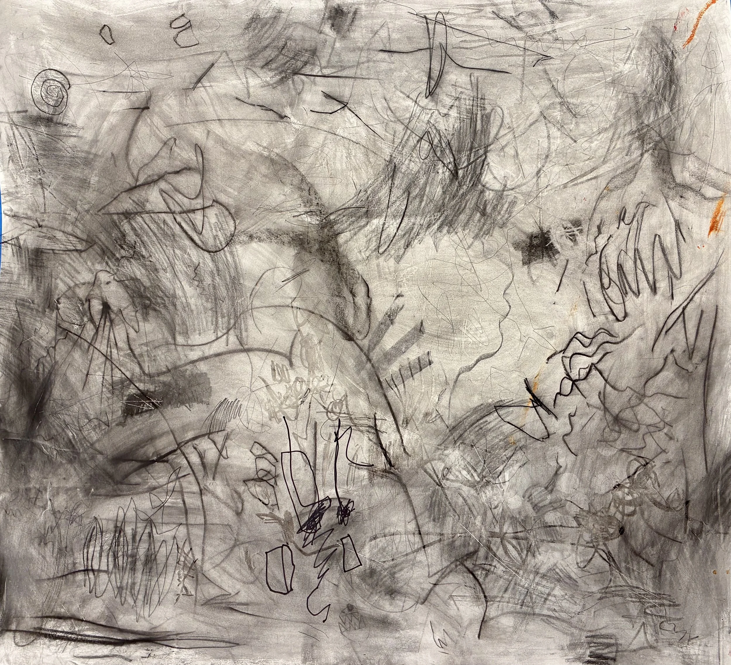  95 Mistakes , 2026. Made in collaboration with AAC and EAC. Charcoal, wax, graphite, and ink on Arches paper, approx. 42" x 50".