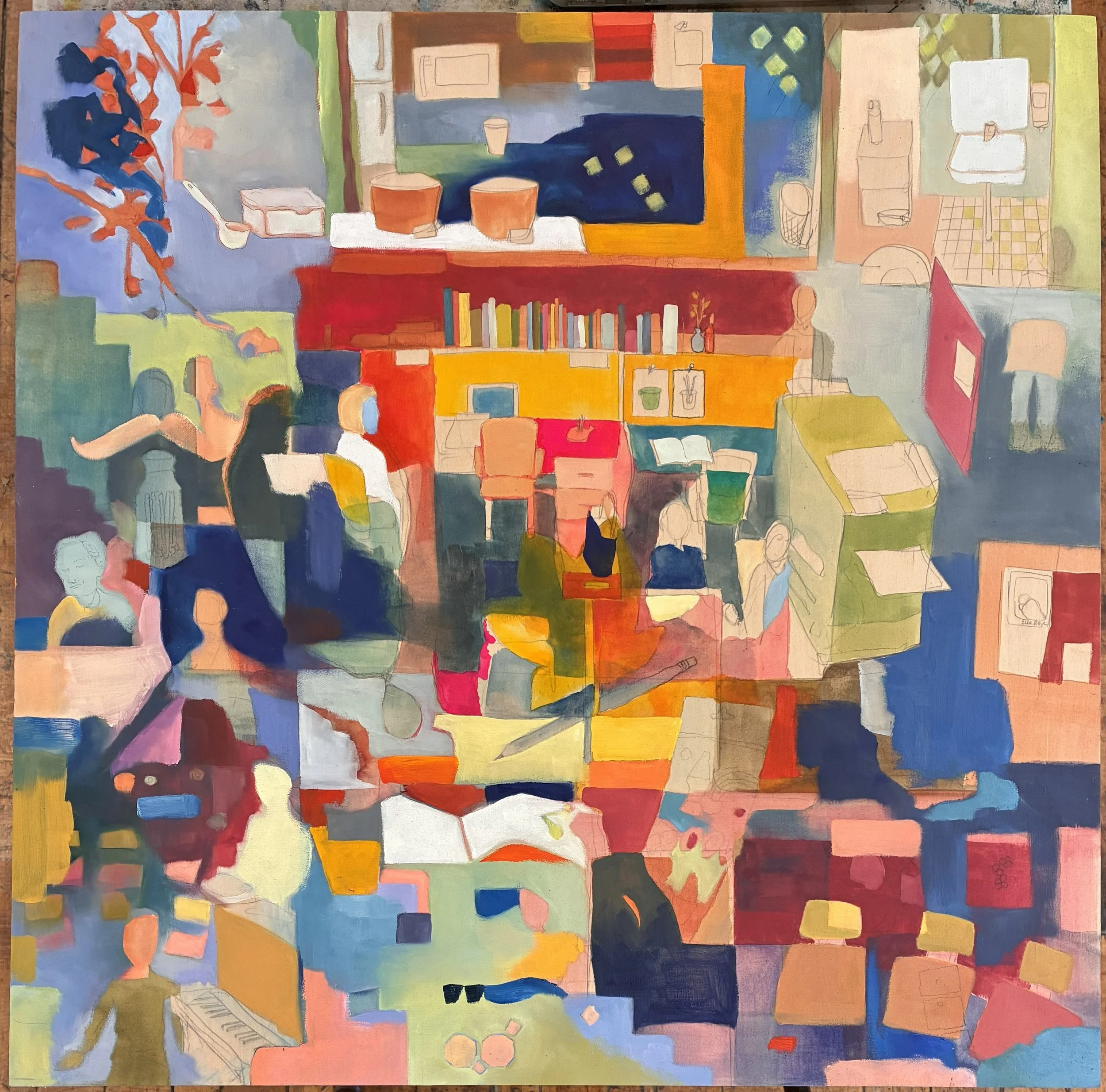  Remembering/Forgetting Charter Road , 2025. Gouache and oil on birch plywood, 24" x 24".