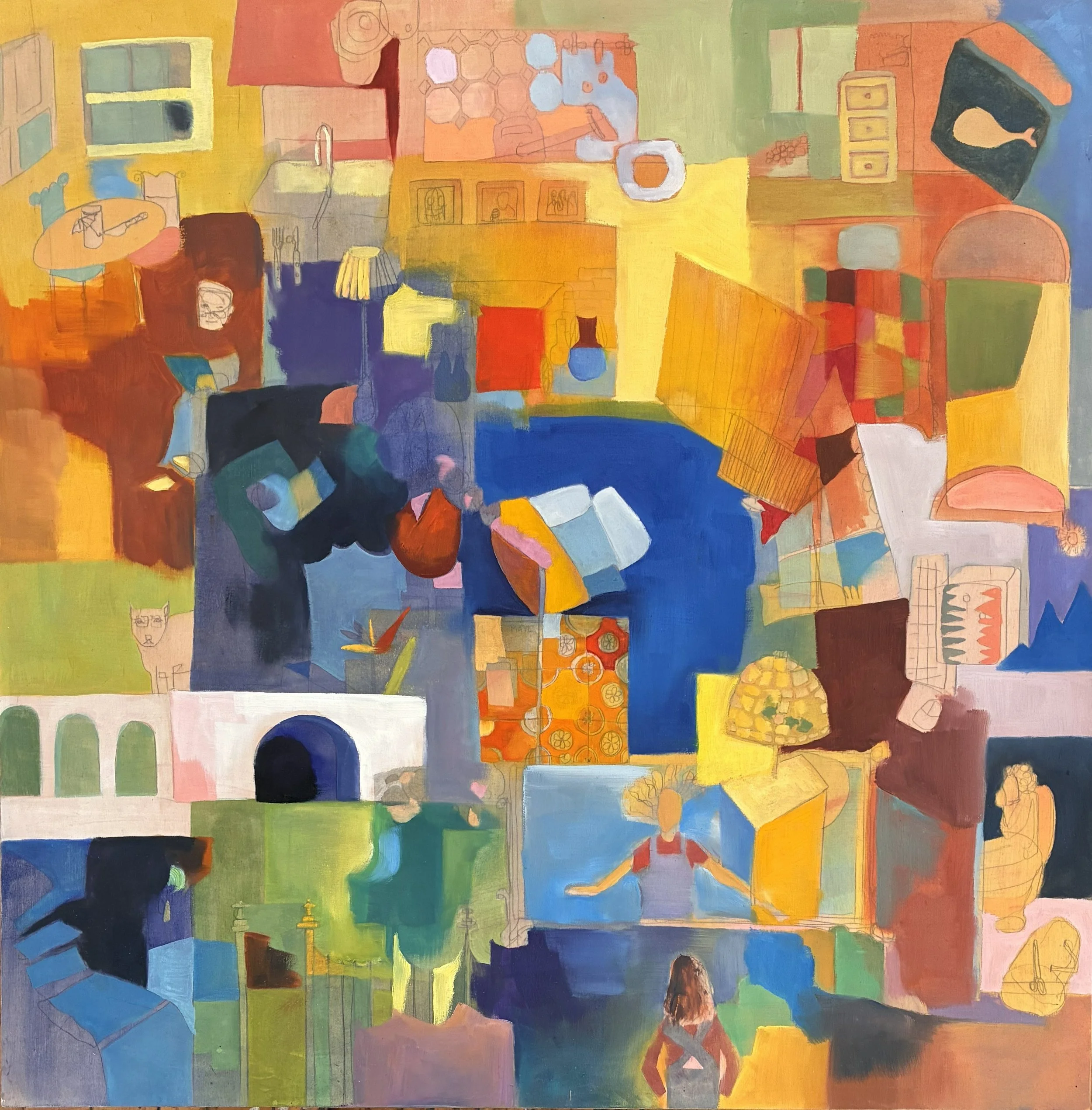  Remembering/Forgetting Gretna Green , 2025. Gouache and oil on birch plywood, 24" x 24". 