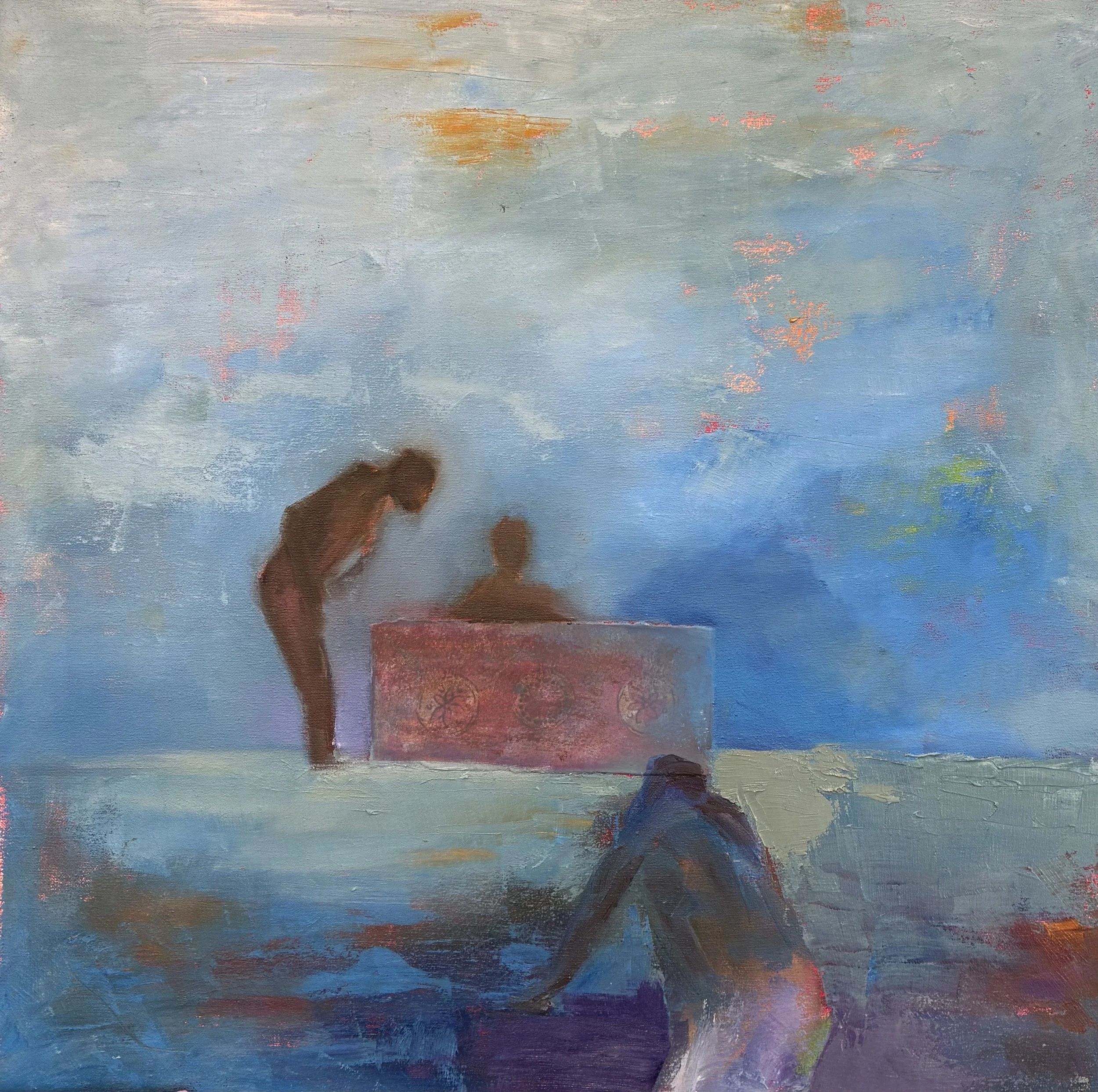 Assimilation , 2025. Oil and collage on canvas, 20" x 20".