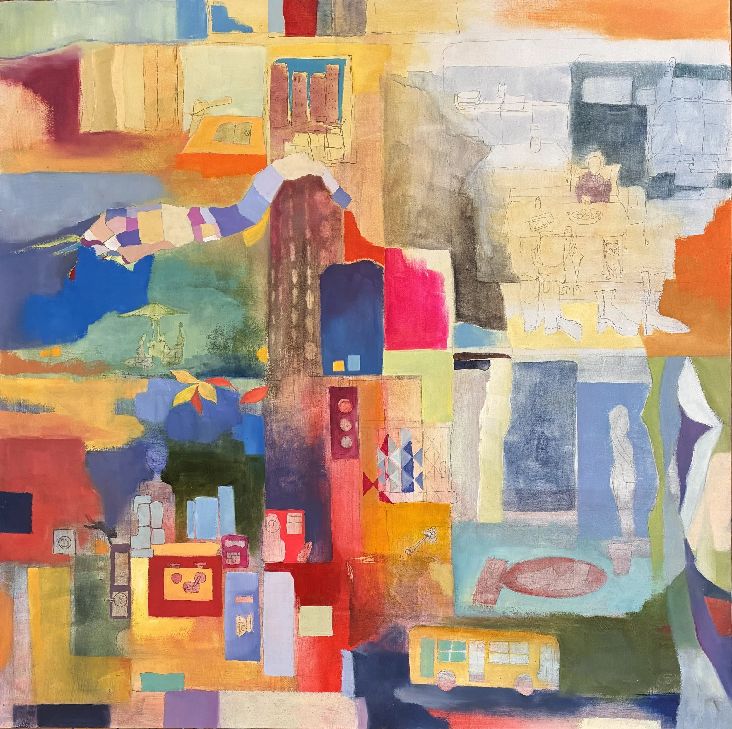  Remembering/Forgetting Callao , Gouache and oil on birch plywood, 24" x 24".