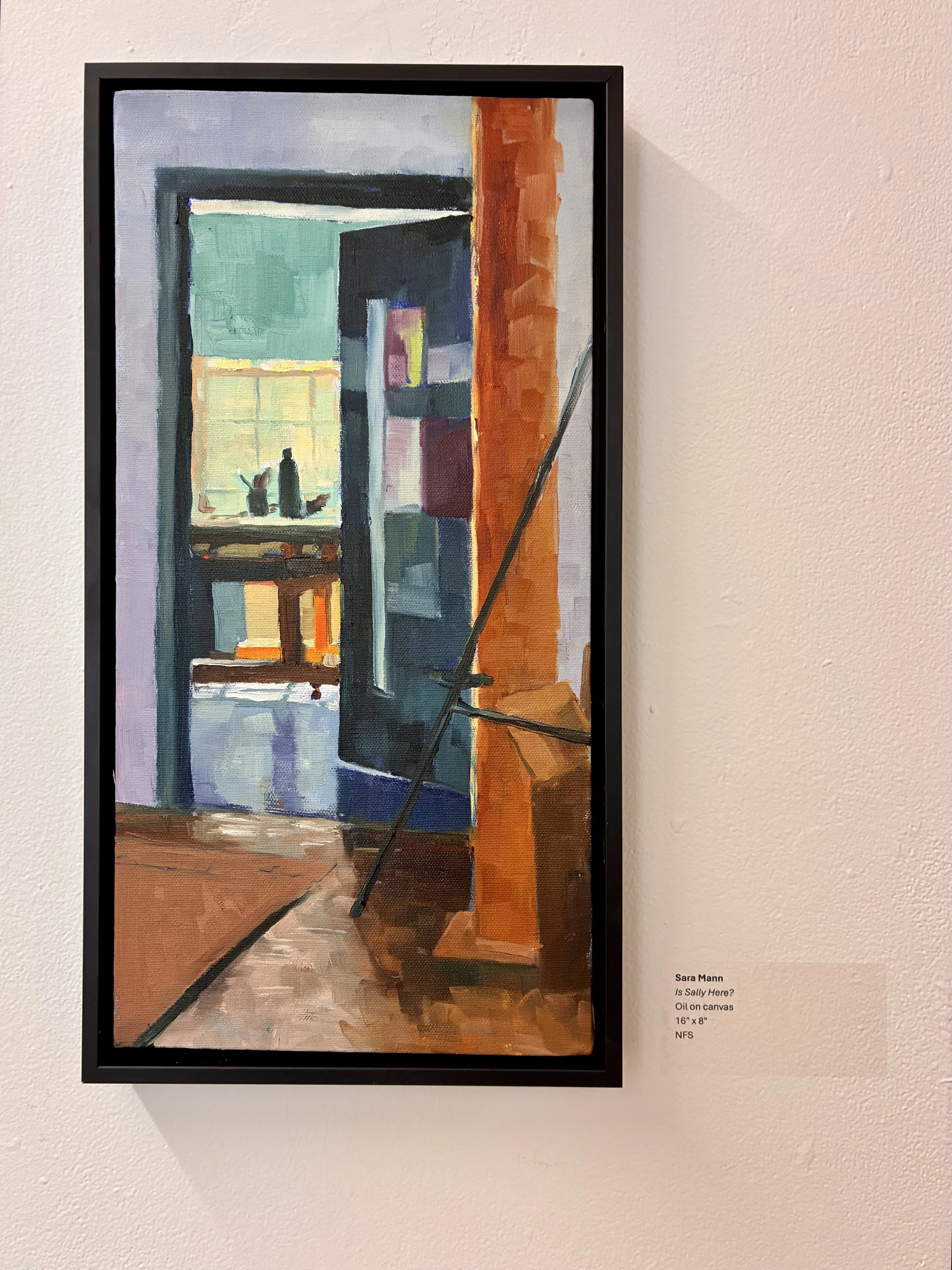  Is Sally Here?  (Installation View), 2026. Oil on canvas, 16" x 8"