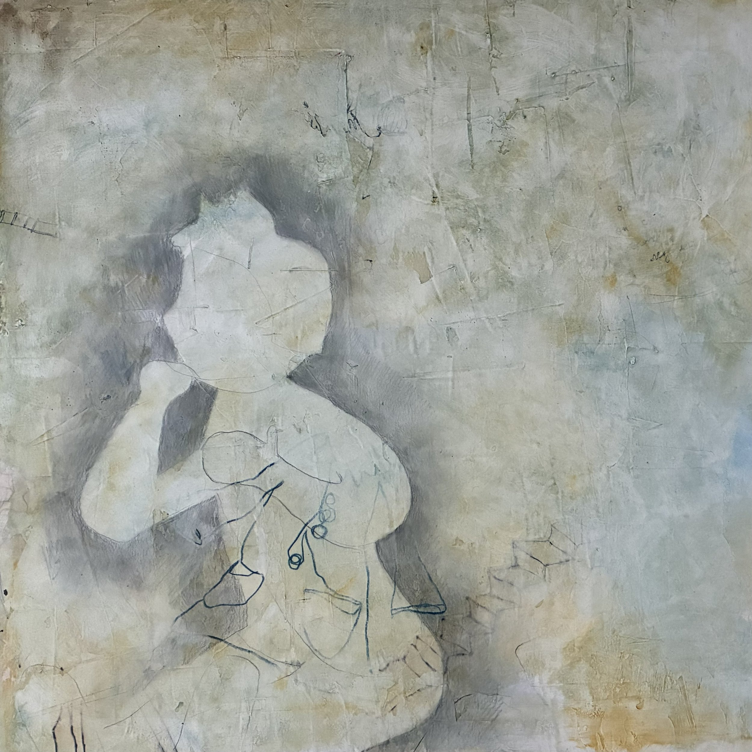  Witness (Tisha Ba'av) , 2026. Plaster, gouache, acrylic, marker, collage, graphite on masonite, 24" x 24".