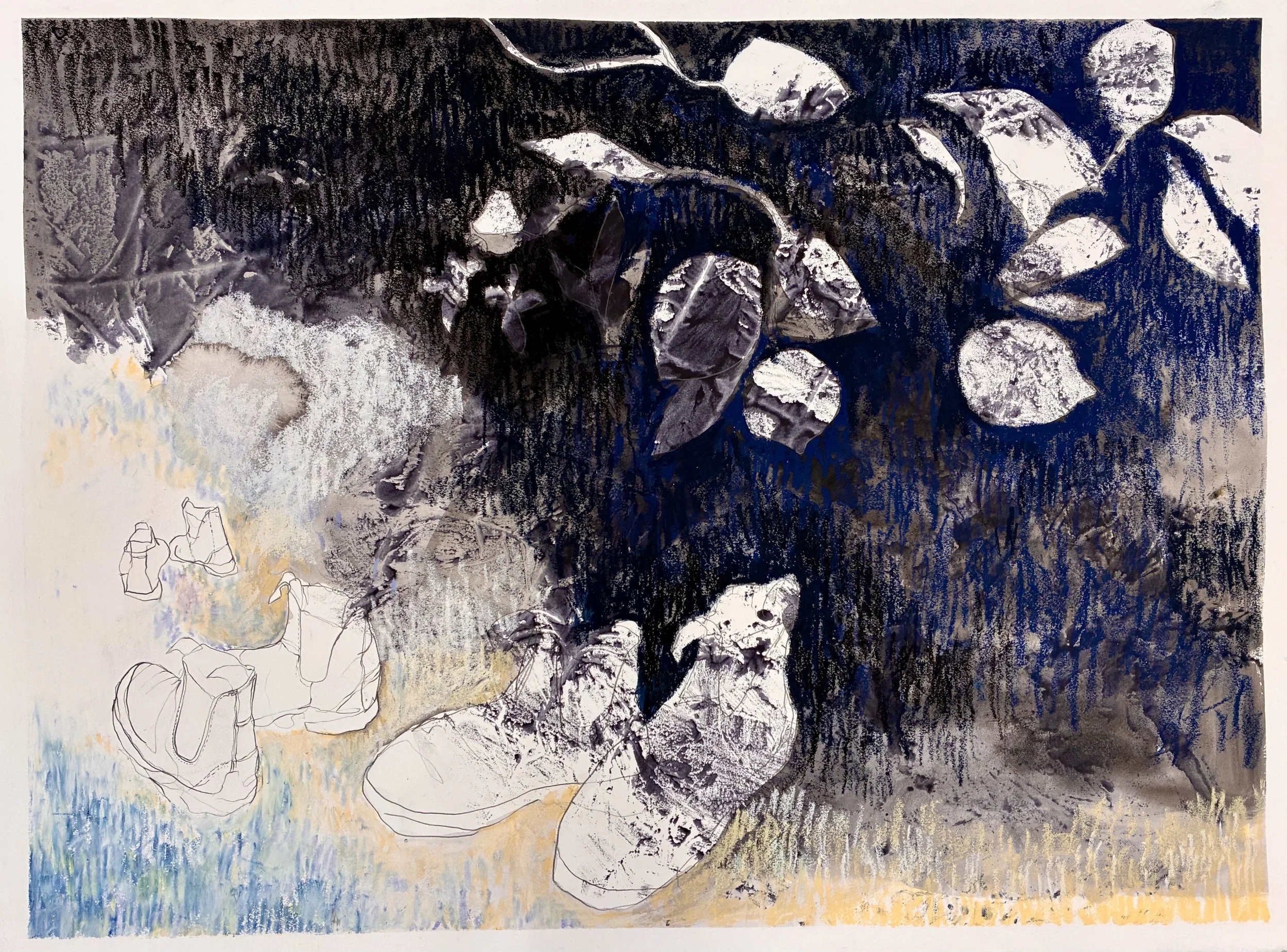  Frost Line (Tu Bishvat) , 2026. Gouache, oil pastel on Rives BFK paper, 22" x 30". 