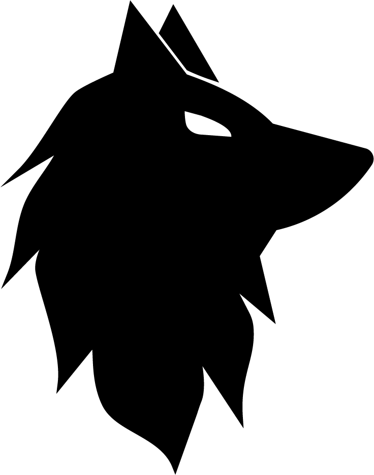 A black and white illustration of a cat sitting, with a simplistic style and only the eye and ear visible in detail.