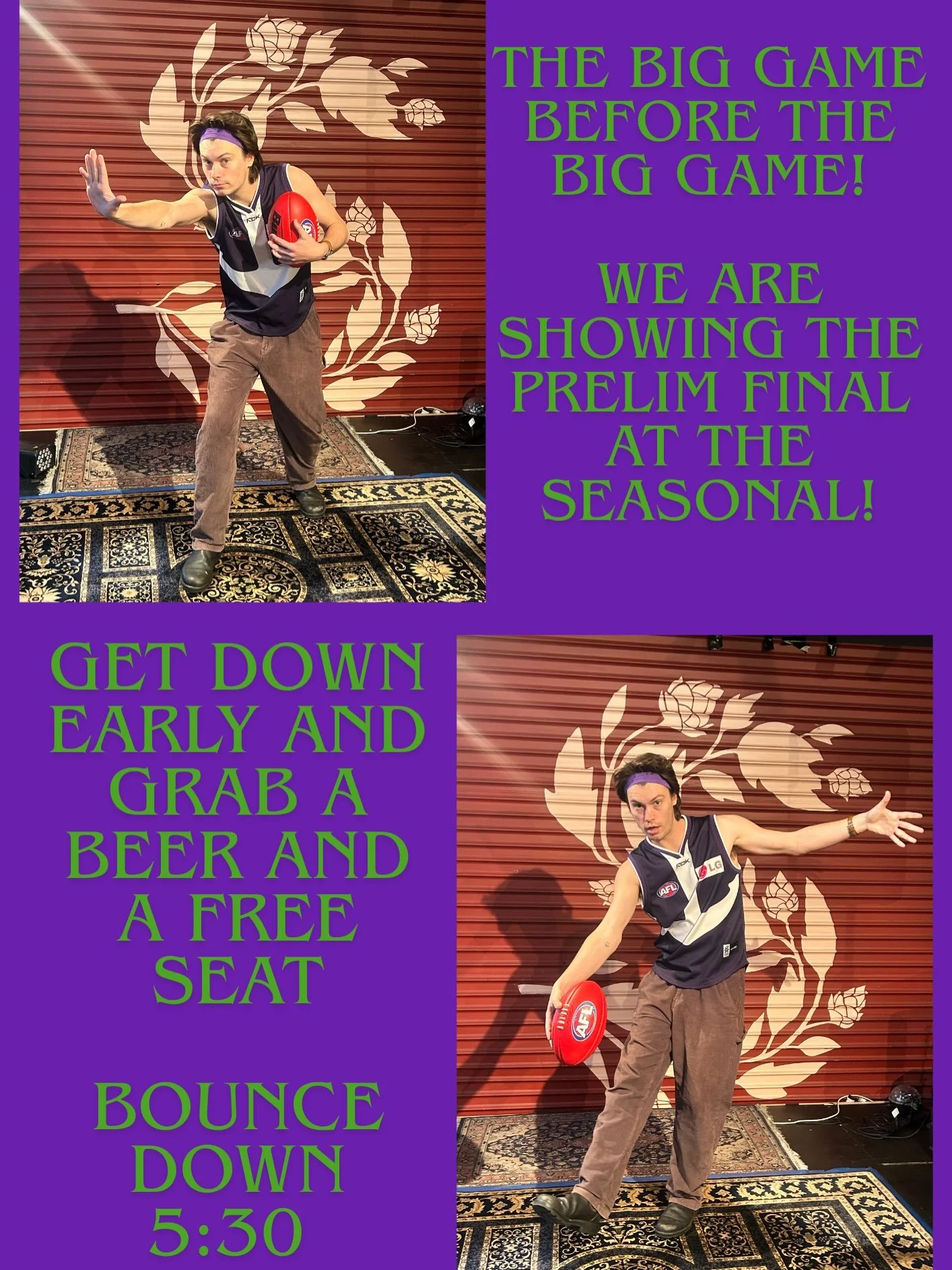 FREO VS SYDNEY AT THE SEASONAL THIS FRIDAY 🏉 ⚓️

Come down to your favourite Maylands brewpub this Friday to watch the prelim final everyone is talking about.

With Power Hour from 4:30-5:30pm, there&rsquo;s no excuse not to come down after work and