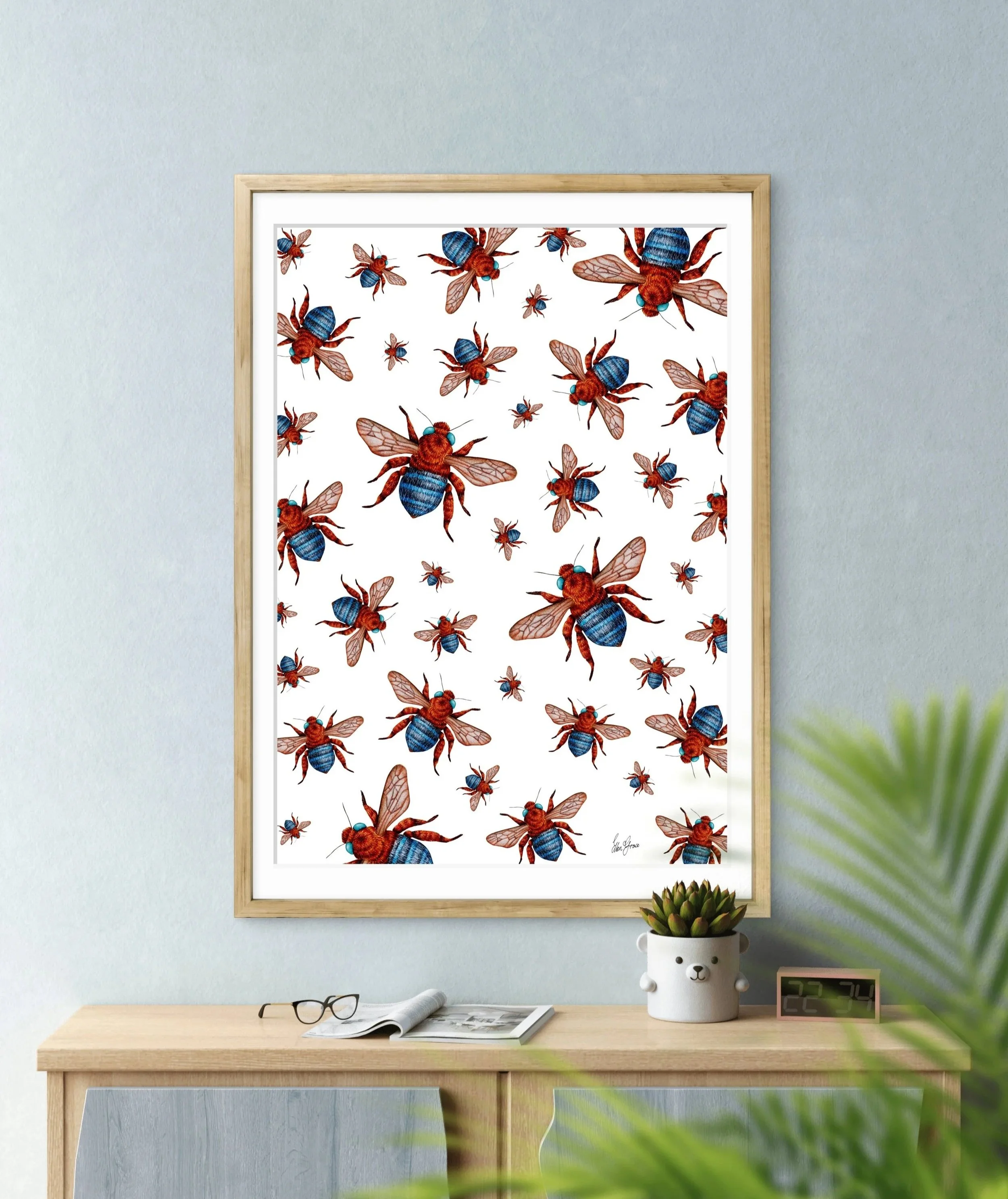 Bees Everywhere on Milk White – Fine Art Print
