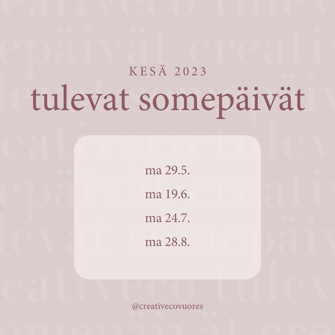 KES&Auml;N SOMEP&Auml;IV&Auml;T on nyt laitettu kalenteriin 🌻🌻

My&ouml;s kes&auml;ll&auml; somekanavat kannattaa pit&auml;&auml; aktiivisena, sill&auml; monilla on lomalla aikaa selata feedi&auml; laiturilla, terassilla tai vaikka roadtripill&auml