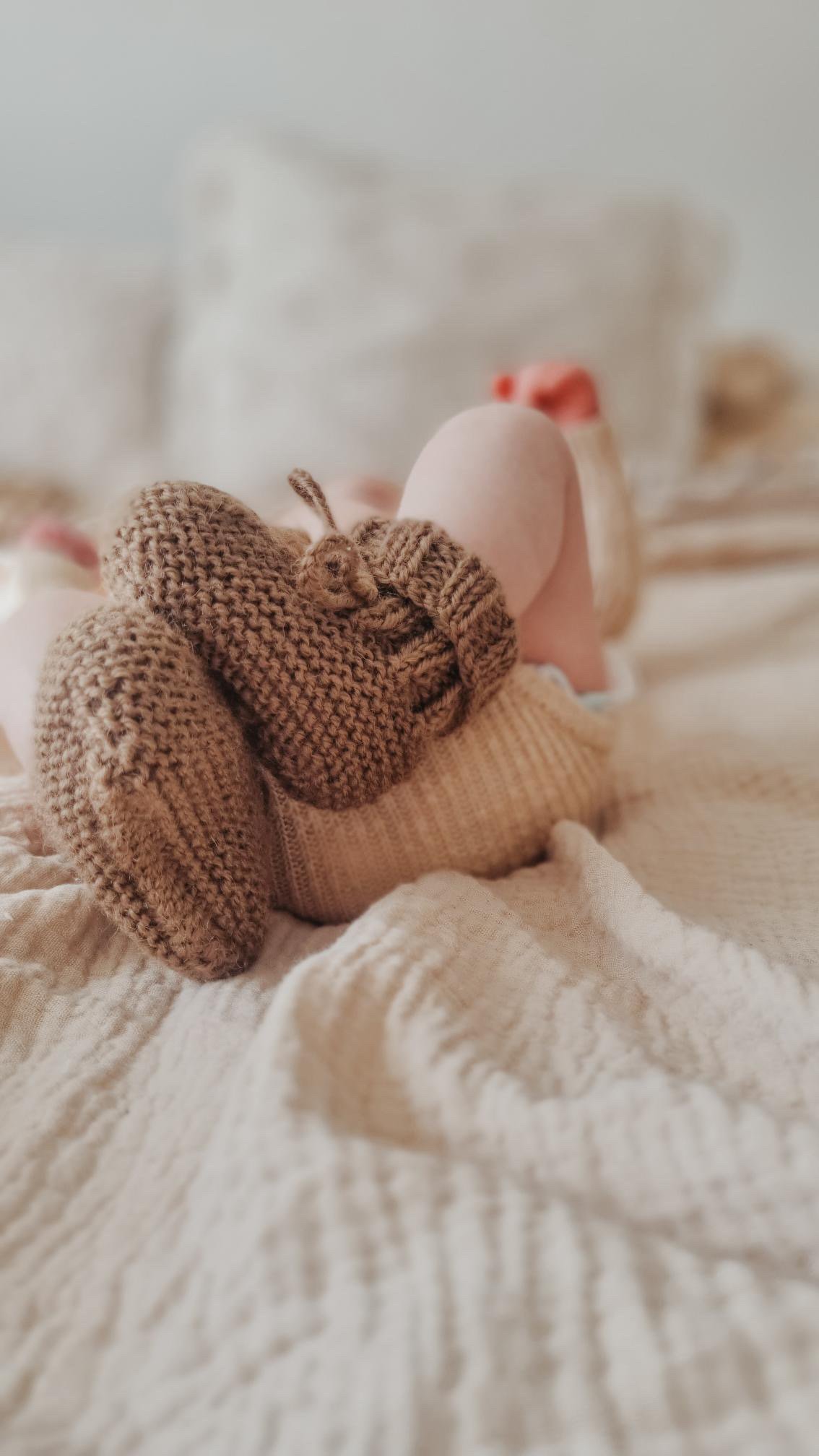 Heirloom hand Knitted booties - Fawn
