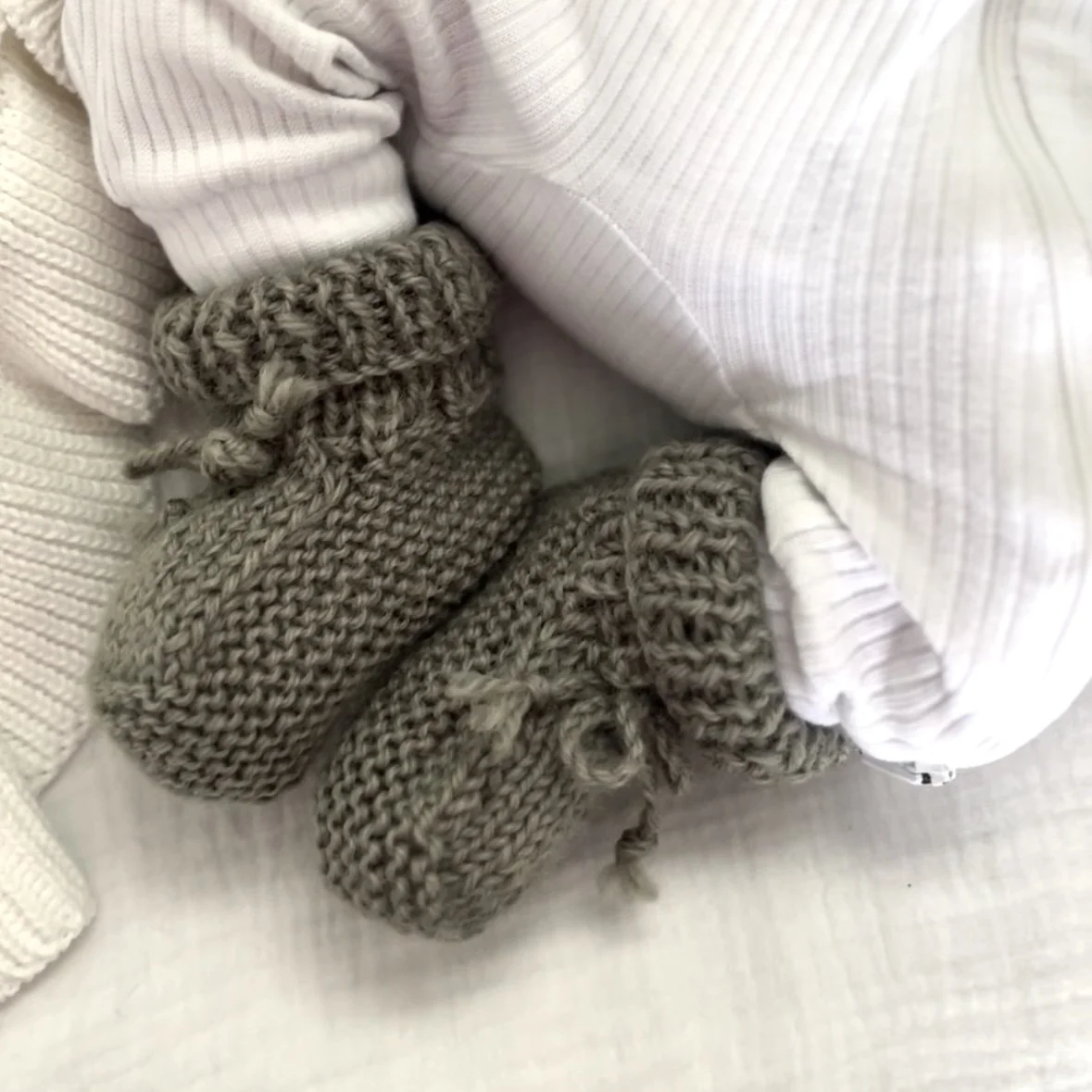 Heirloom hand Knitted booties - Green tea