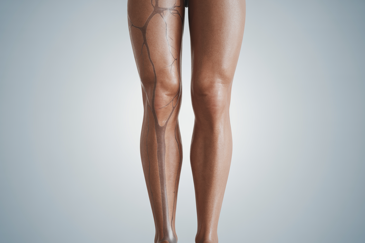 Halb-illustratives, realistisches Bild eines Beins mit sanft hervorgehobenen Venenverläufen