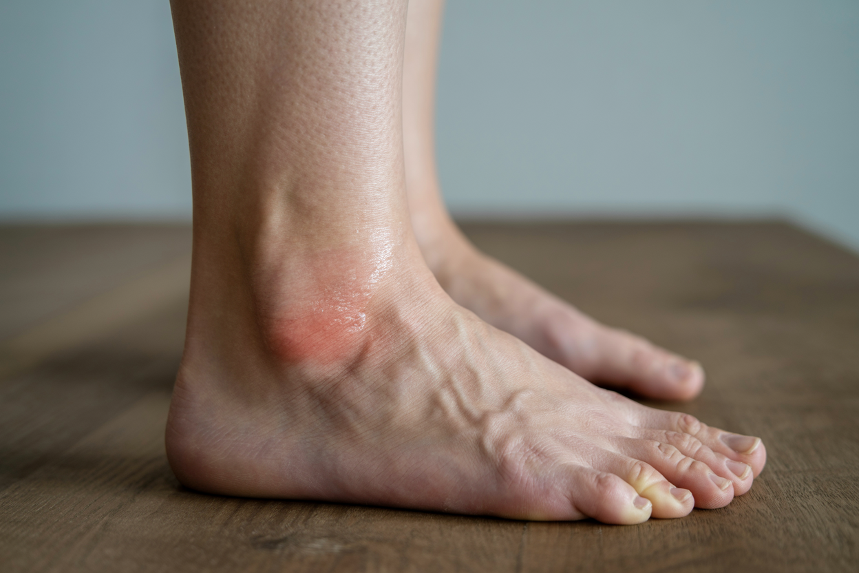 Bein mit leichter, realistischer Schwellung am Knöchel