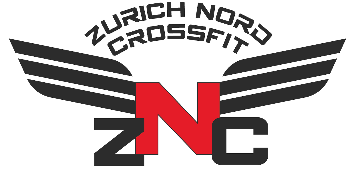 Logo des Zürich Nord Crossfit mit schwarzen Flügeln, rotem N in der Mitte und schwarzen Buchstaben ZNC unter»