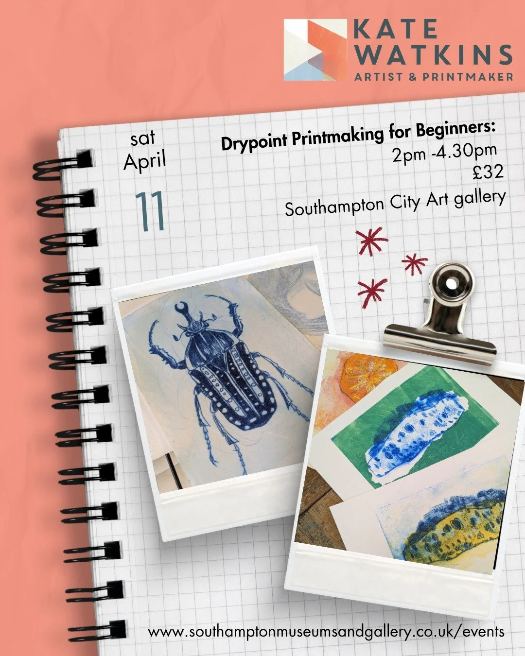 Just a quick reminder about a drypoint printing afternoon course I'm running this Saturday at southampton city art gallery. 

There are two places left, we'll be using flora and fauna as inspiration to create a small edition of intaglio prints using 