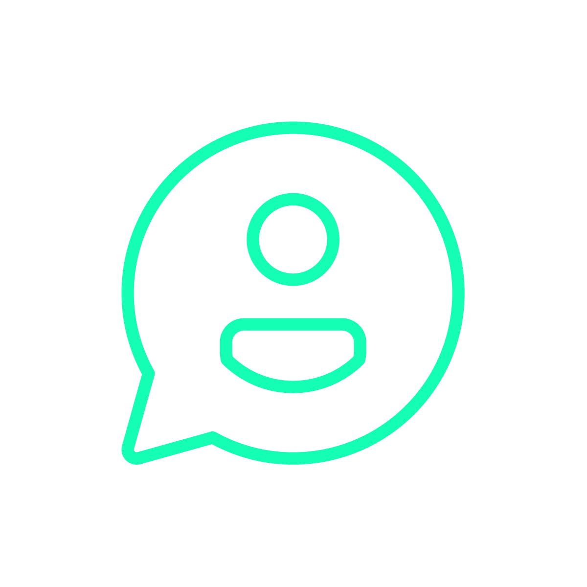 An icon of a speech bubble with an icon of a person inside