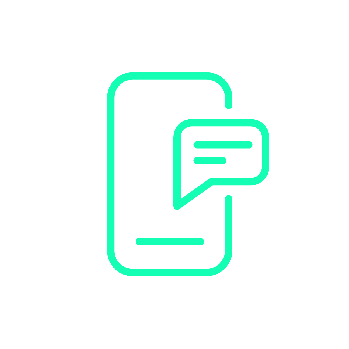 An icon of a mobile phone device with a speech bubble inside
