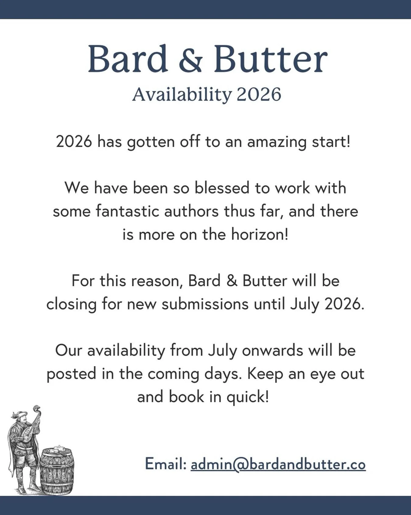 2026 has gotten off to an amazing start over here at Bard &amp; Butter! 

While it&rsquo;s been a little quiet on our socials, rest assured we have been working on some incredible books.

Before the year gets too far away from us, we would like to pu