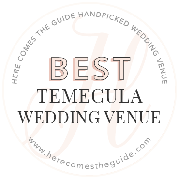 Badge reading 'Best Temecula Wedding Venue' from herecomestheguide.com