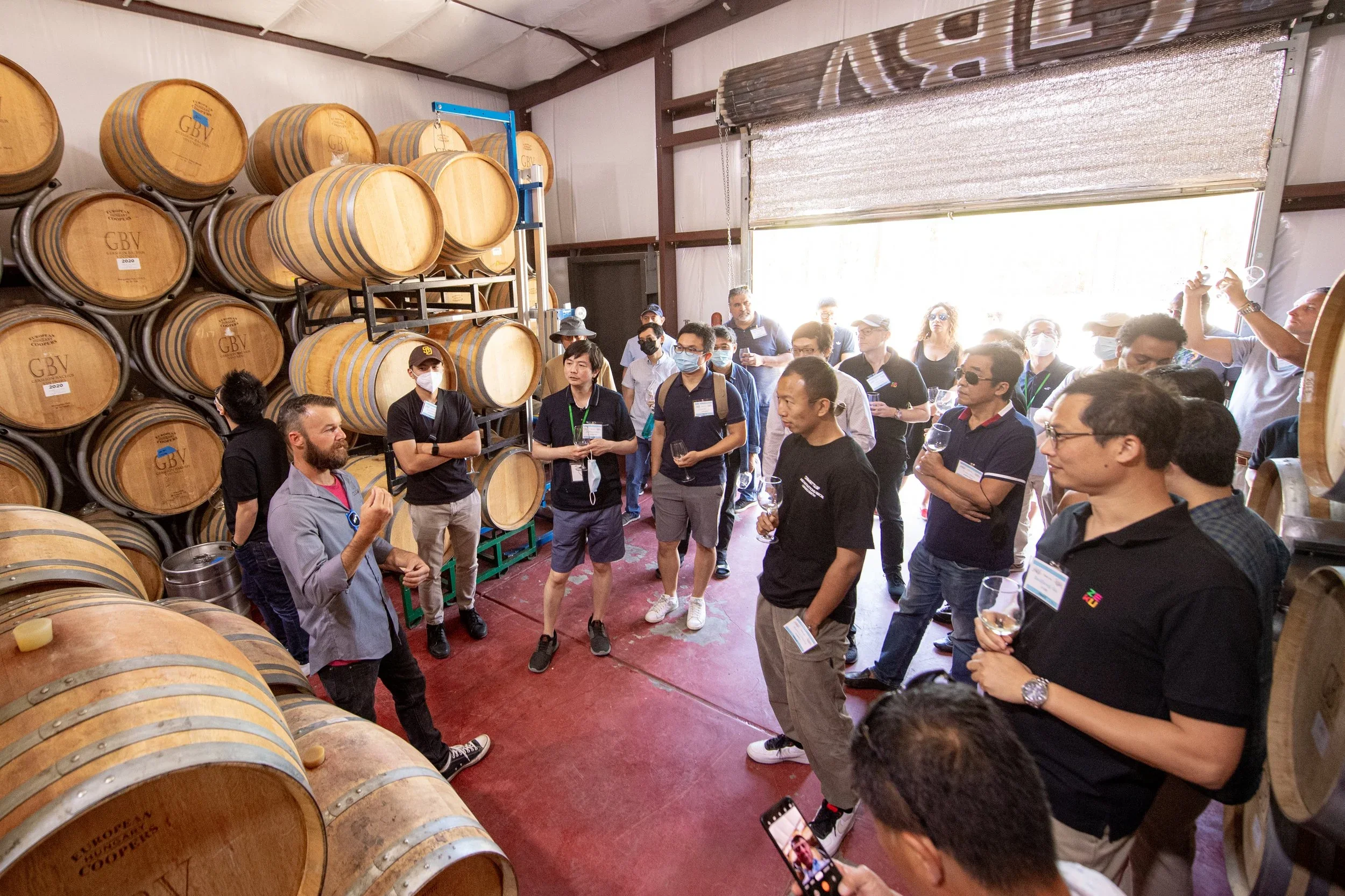 Temecula wine tasting at Gershon Bachus Vintners barrel room with Hungarian oak aged wines