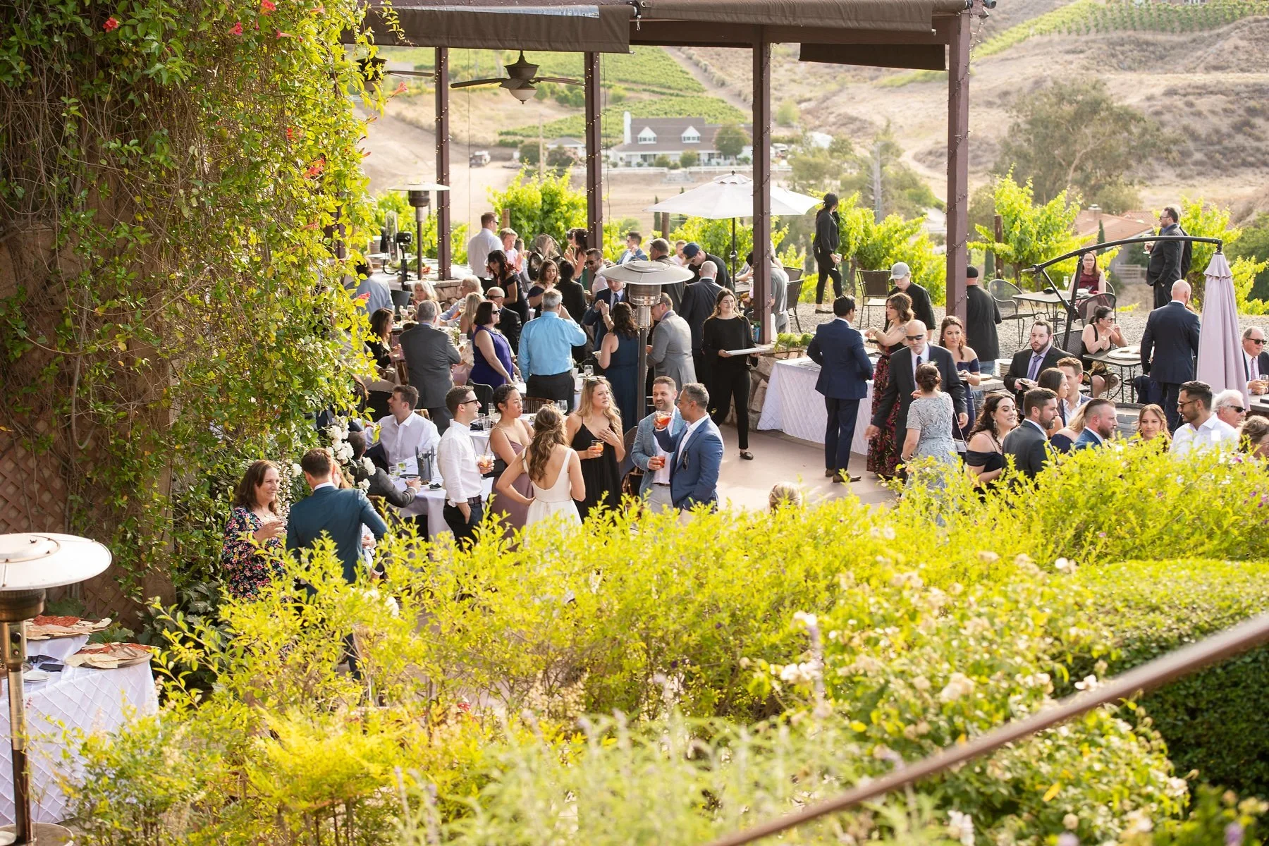 Temecula wineries with views at Gershon Bachus Vintners cocktail patio with heaters and appetizers