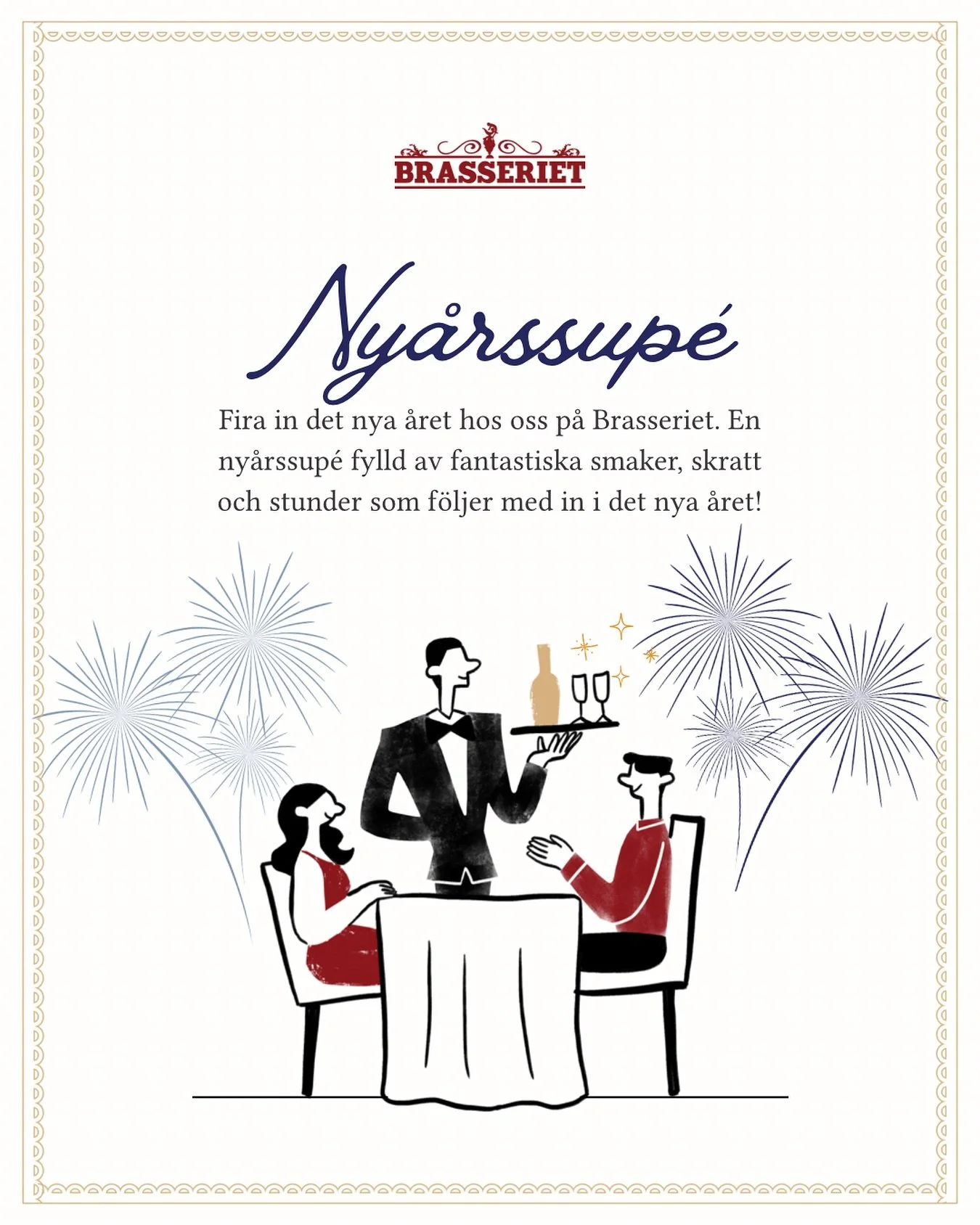 RING, KLOCKA, RING 🥂

Ny&aring;r n&auml;rmar sig med snabba steg. Samla v&auml;nnerna och familjen, njut av v&aring;r ny&aring;rssup&eacute; och sk&aring;la in 2026 med bubbel i handen. Vi fixar kv&auml;llen, ni skapar minnena 🎆

Den 31:a december 