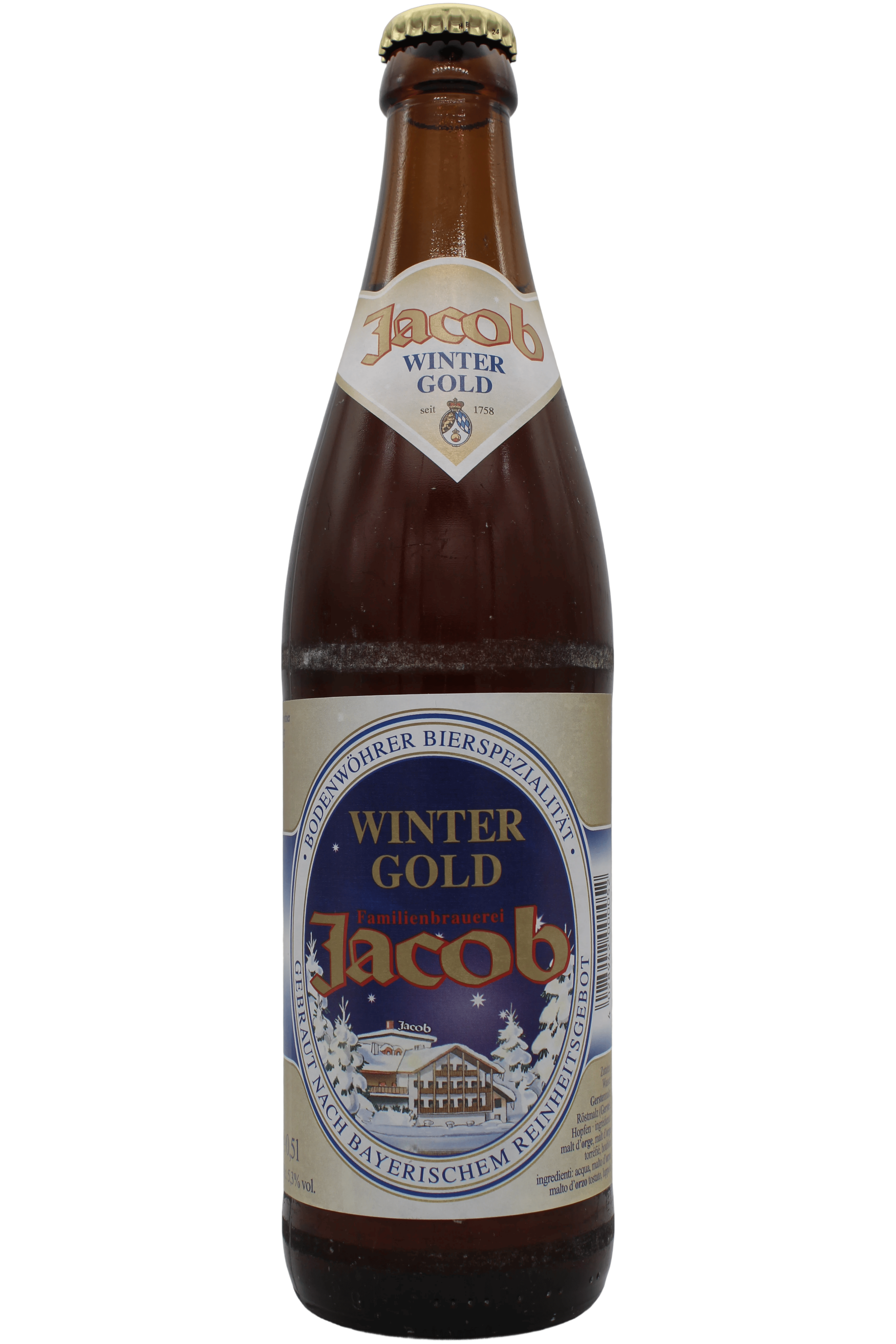Familienbrauerei Jacob Winter Gold 500ml bottle — 5.3% German winter lager with rich amber colour.