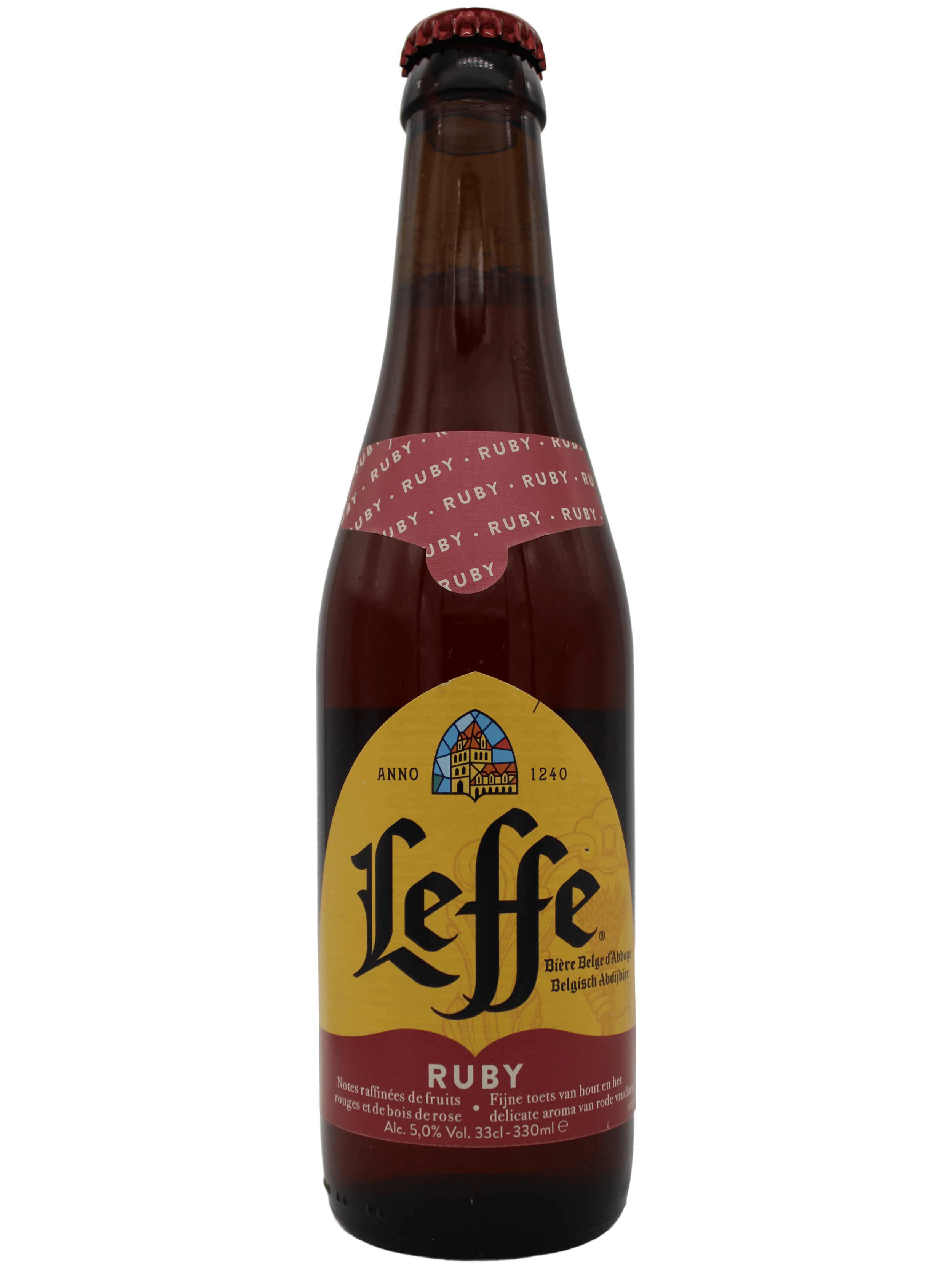 Leffe Ruby 5% Fruit Beer 330ml Bottle – ruby red Belgian abbey beer with raspberry, strawberry and woody spice notes