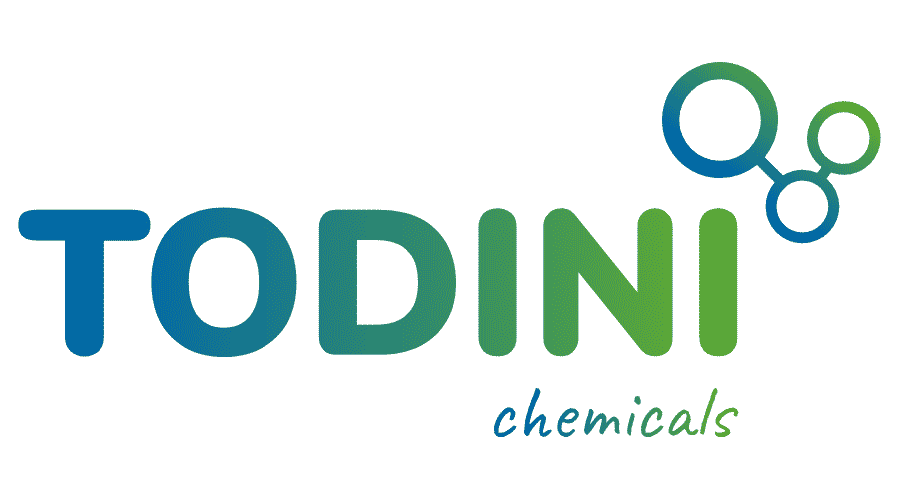 Logo di Todini Chemicals con testo e grafica di molecule.