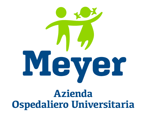 Logo di un'azienda ospedaliera universitaria con due figure stilizzate, una con la mano alzata e l'altra con un pesce, scritto "Meyer" e "Azienda Ospedaliero Universitaria".