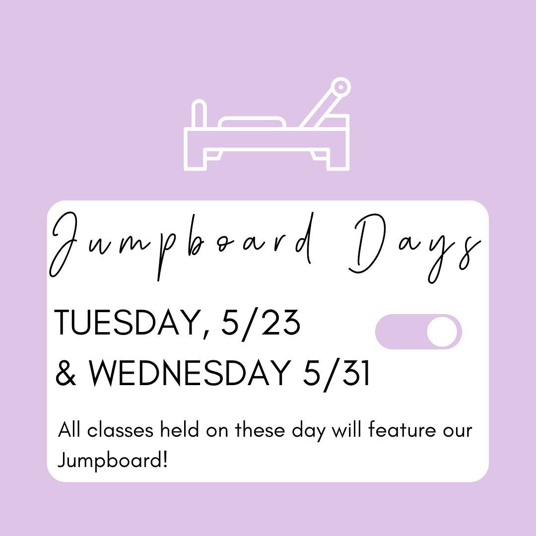 Upcoming Jumpboard days 💥
▫️Tuesday, May 23rd
▫️Wednesday, May 31st

Reminder that you can always prebook two weeks out 🤍